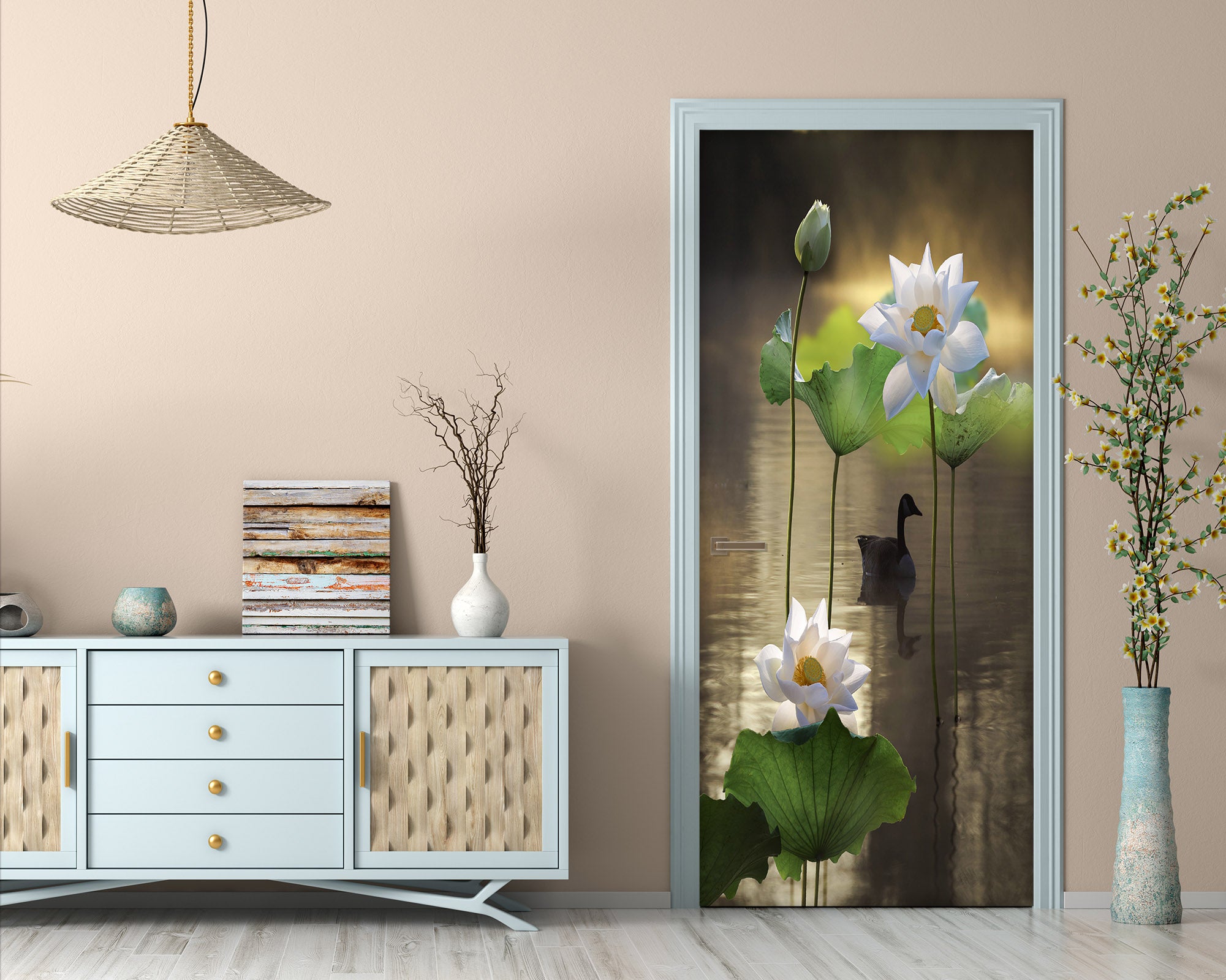 3D White Lotus 25209 Door Mural