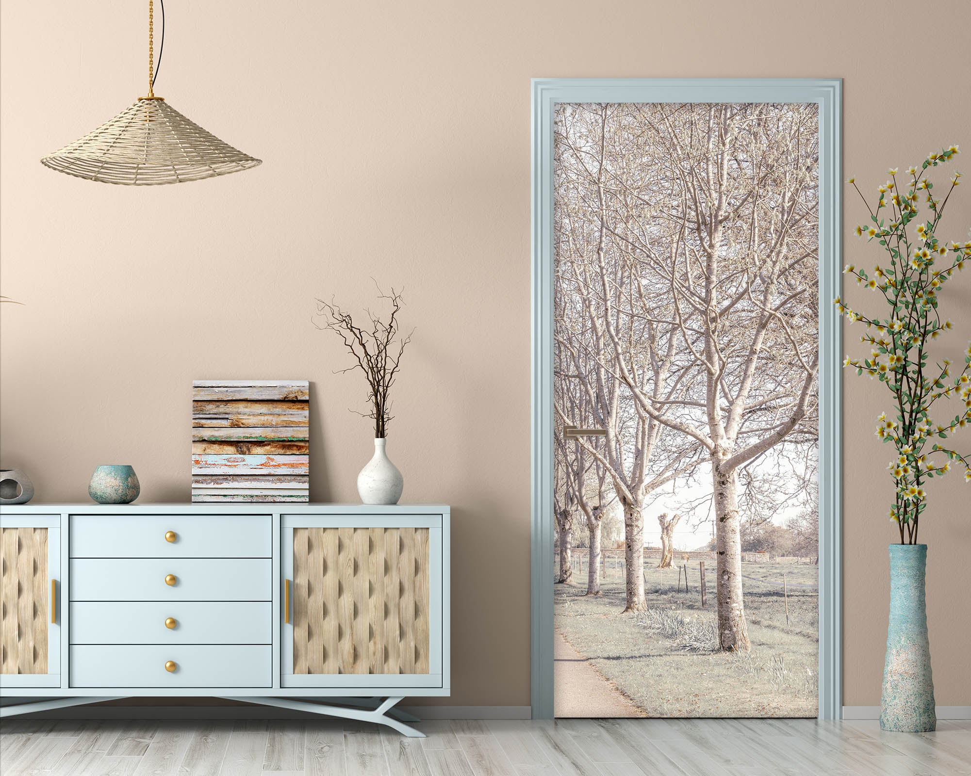 3D White Woods 5161 Assaf Frank Door Mural