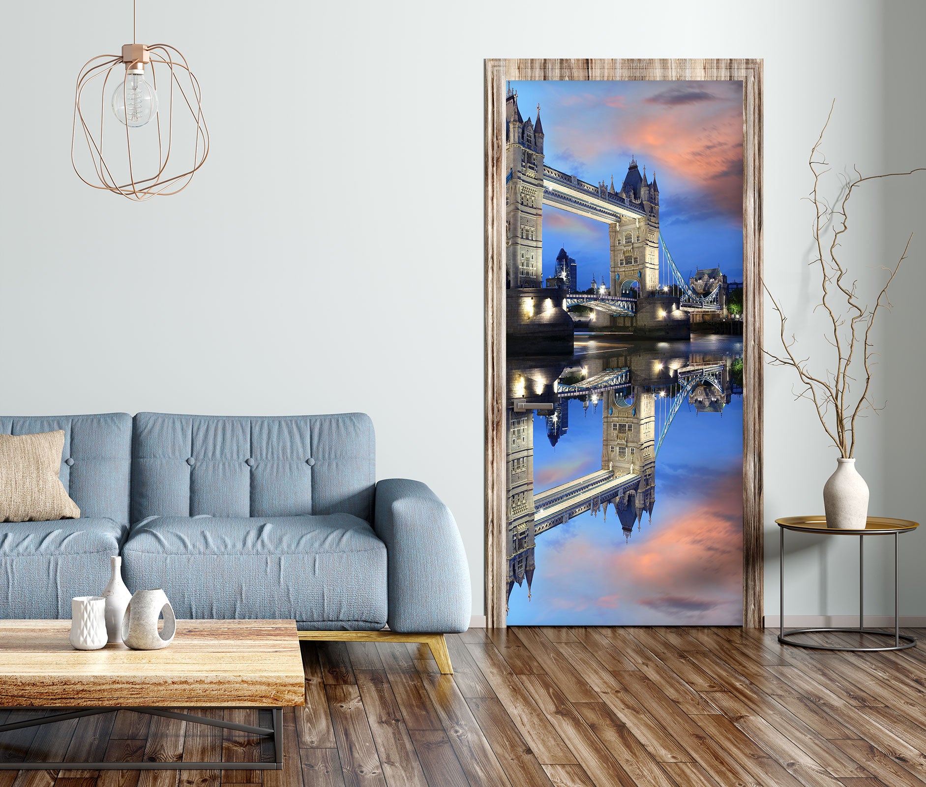 3D City River 169 Door Mural