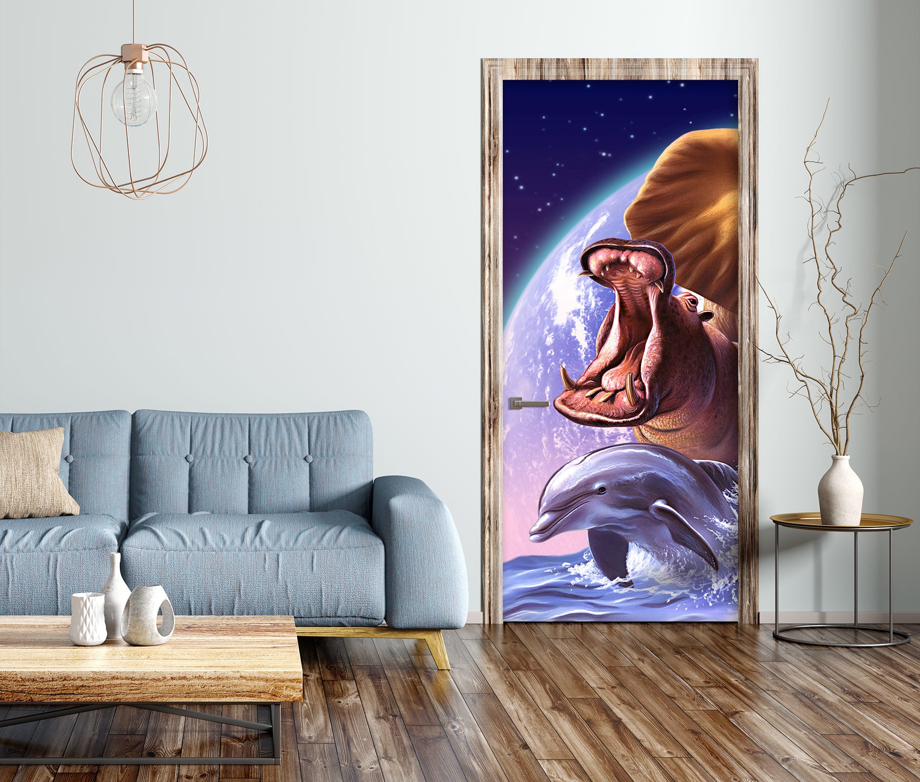 3D Earth Dolphin Hippo 112161 Jerry LoFaro Door Mural