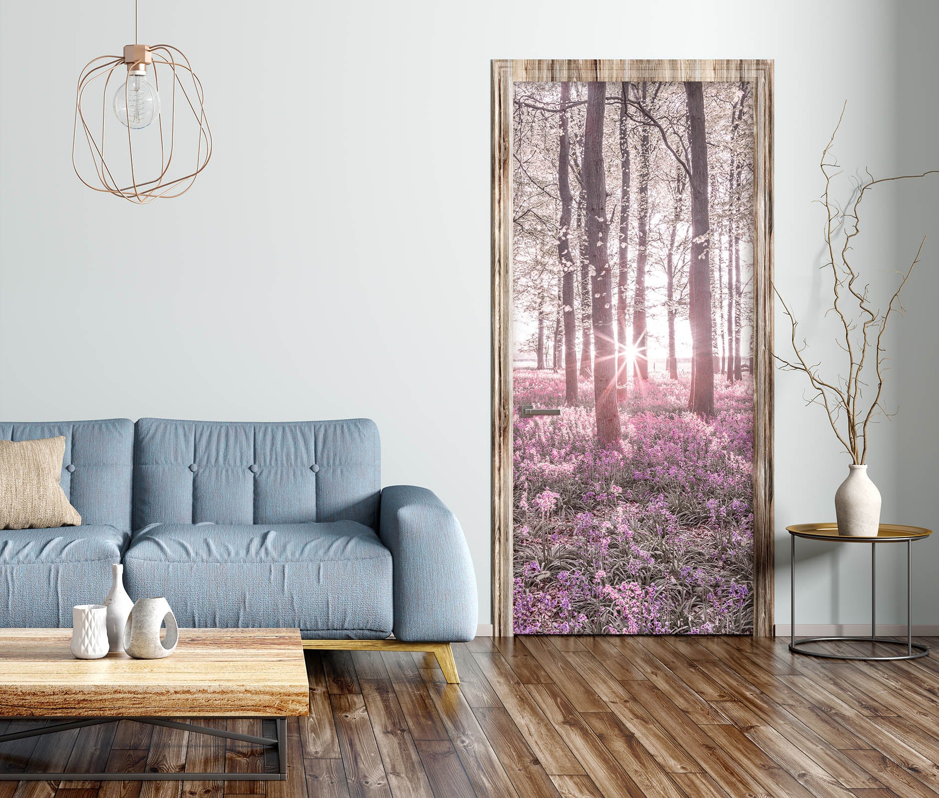 3D Forest Pink Flowers 106159 Assaf Frank Door Mural