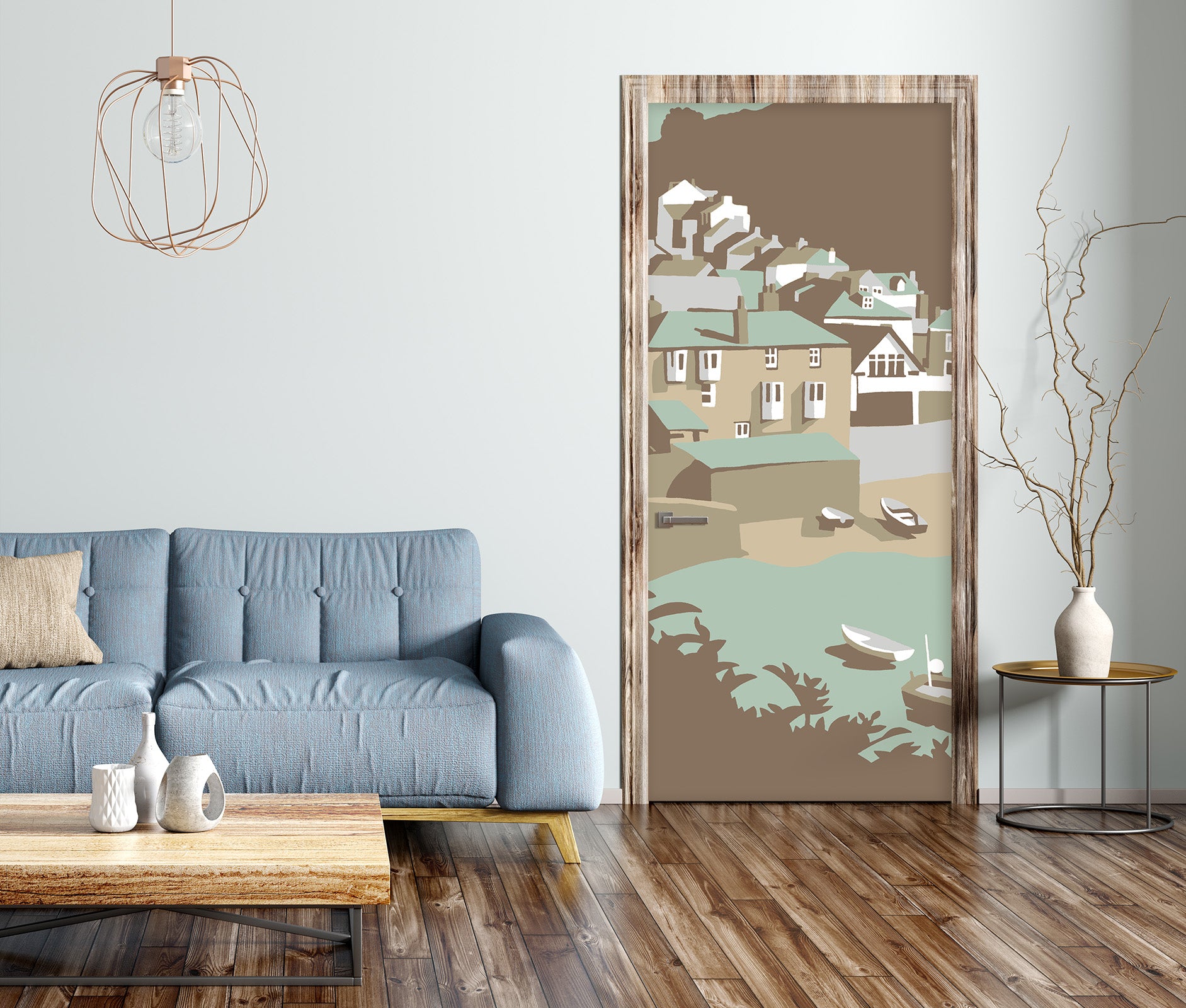 3D Seaside House Boat 9259 Steve Read Door Mural