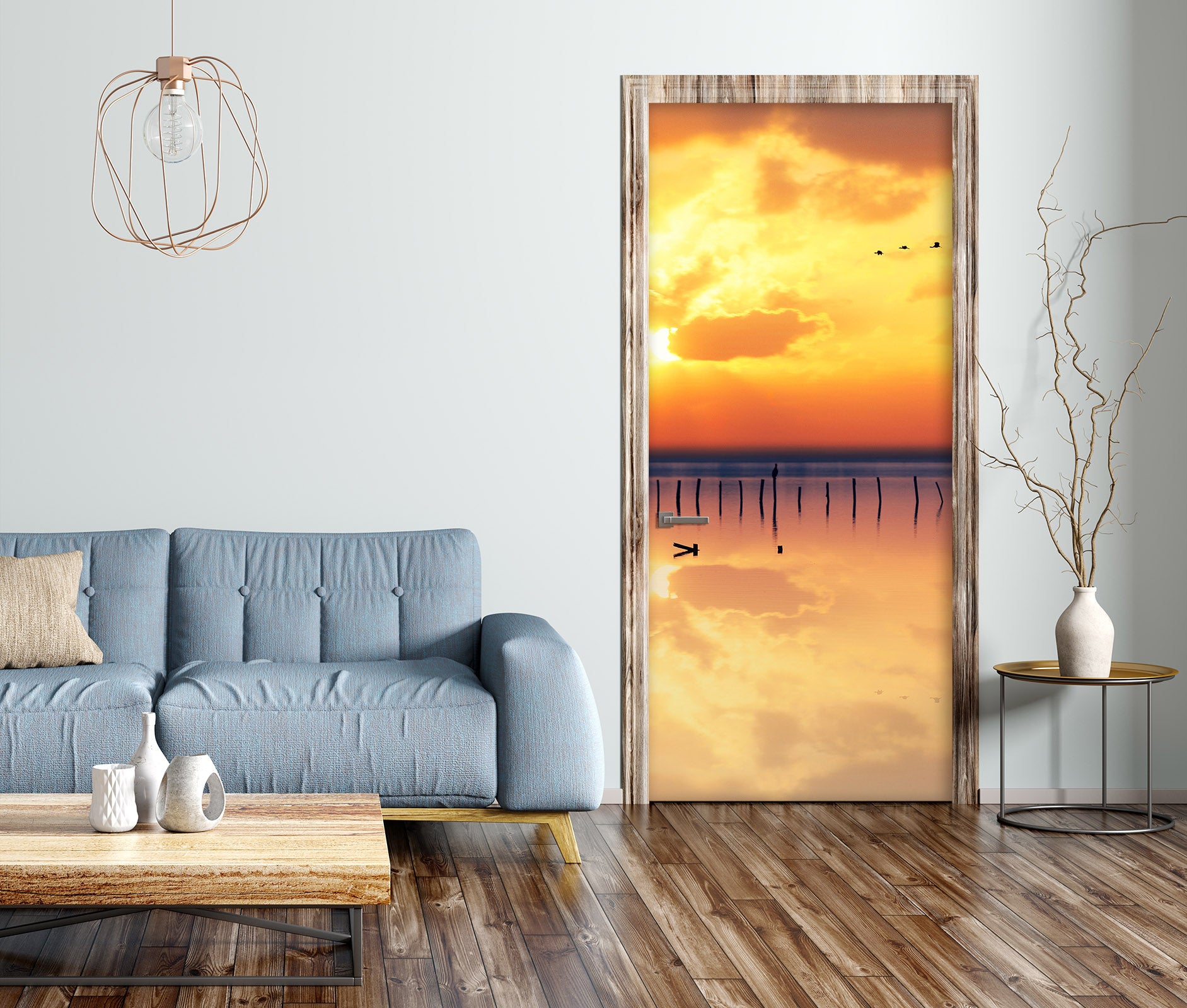 3D Sunset Sky Lake 119223 Marco Carmassi Door Mural