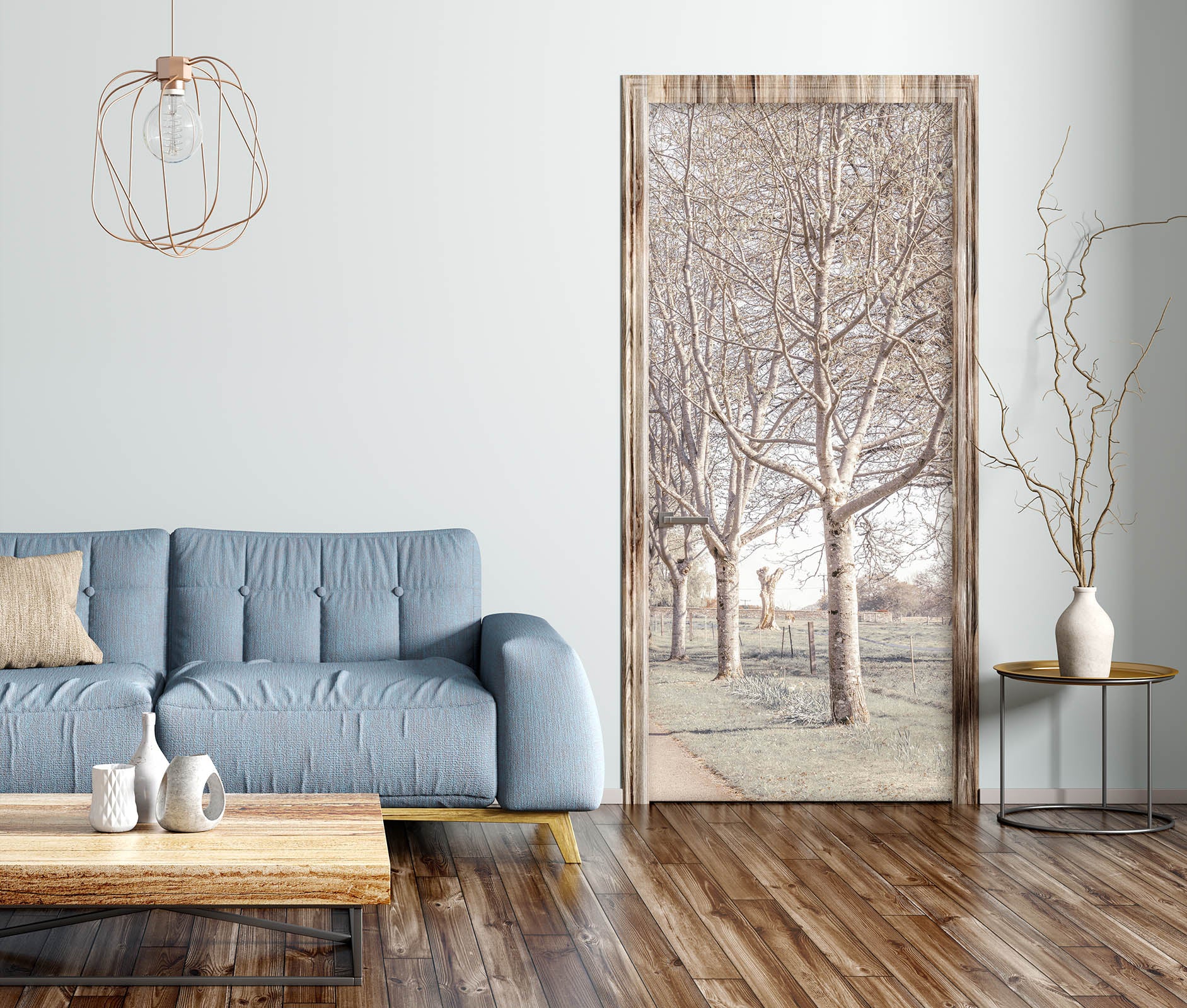 3D White Woods 5161 Assaf Frank Door Mural