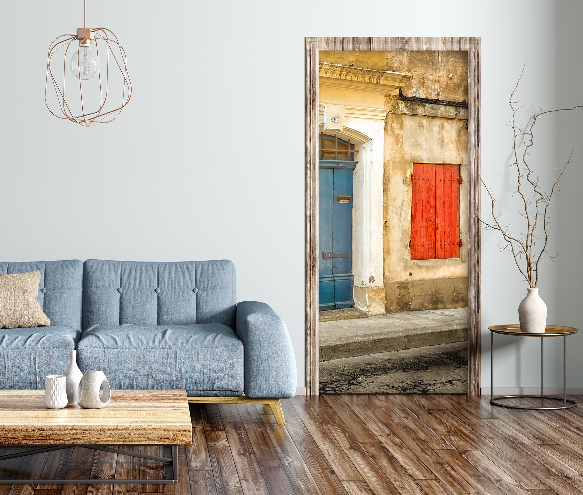 3D Red Windows Blue Door 121218 Marco Carmassi Door Mural