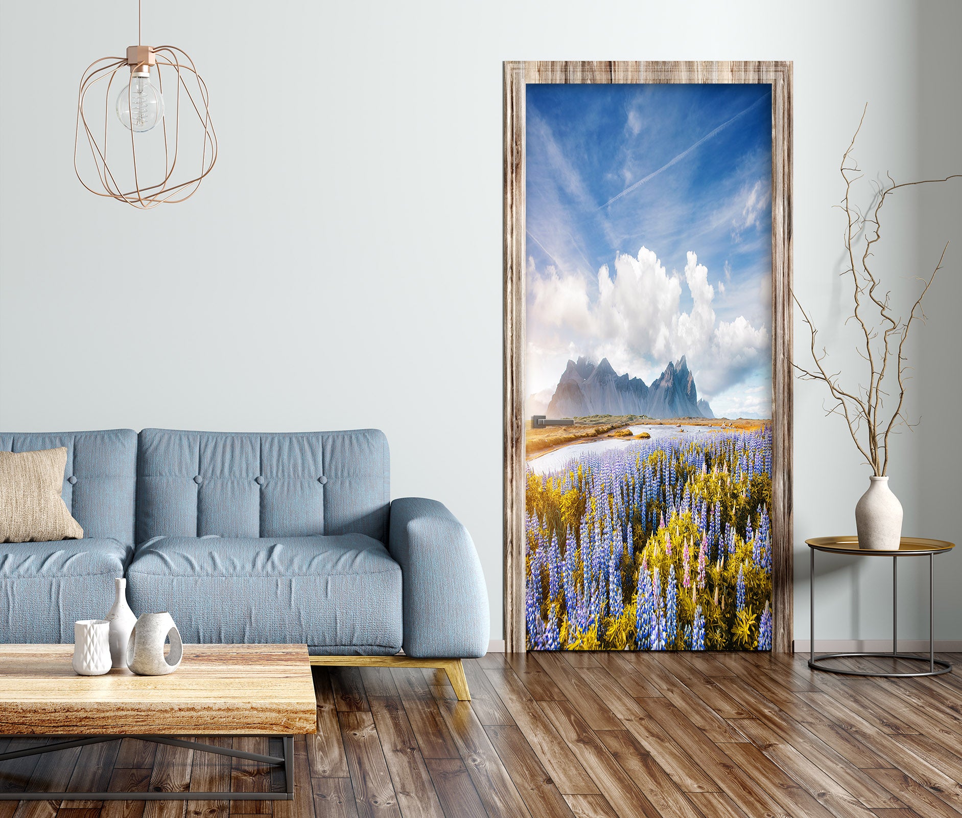 3D Flower Bush Sky 25102 Door Mural