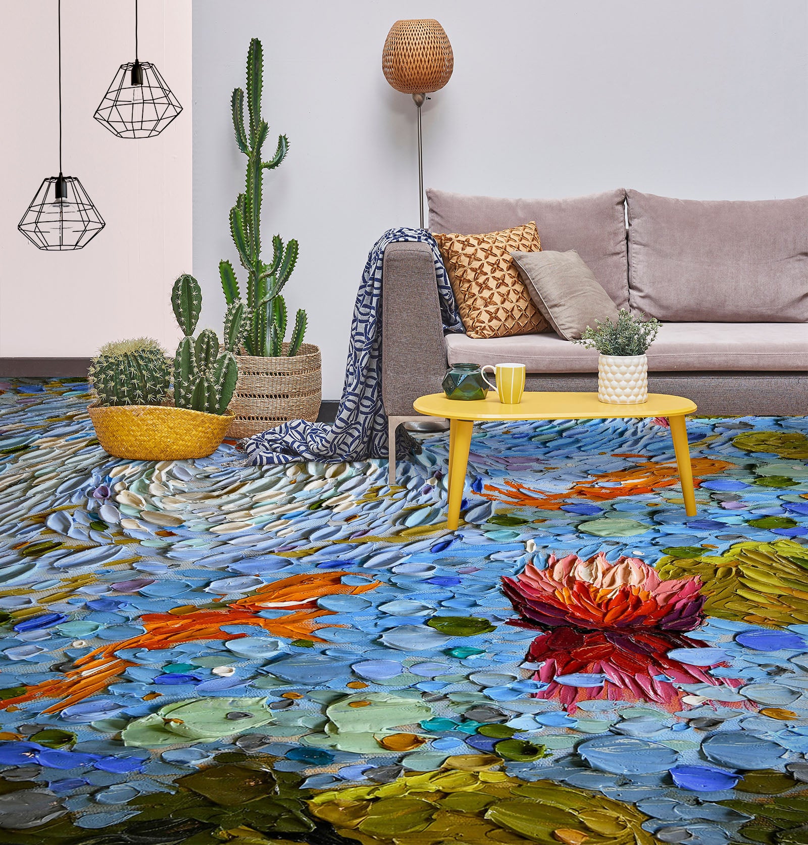 3D Red Lotus Goldfish 102162 Dena Tollefson Floor Mural