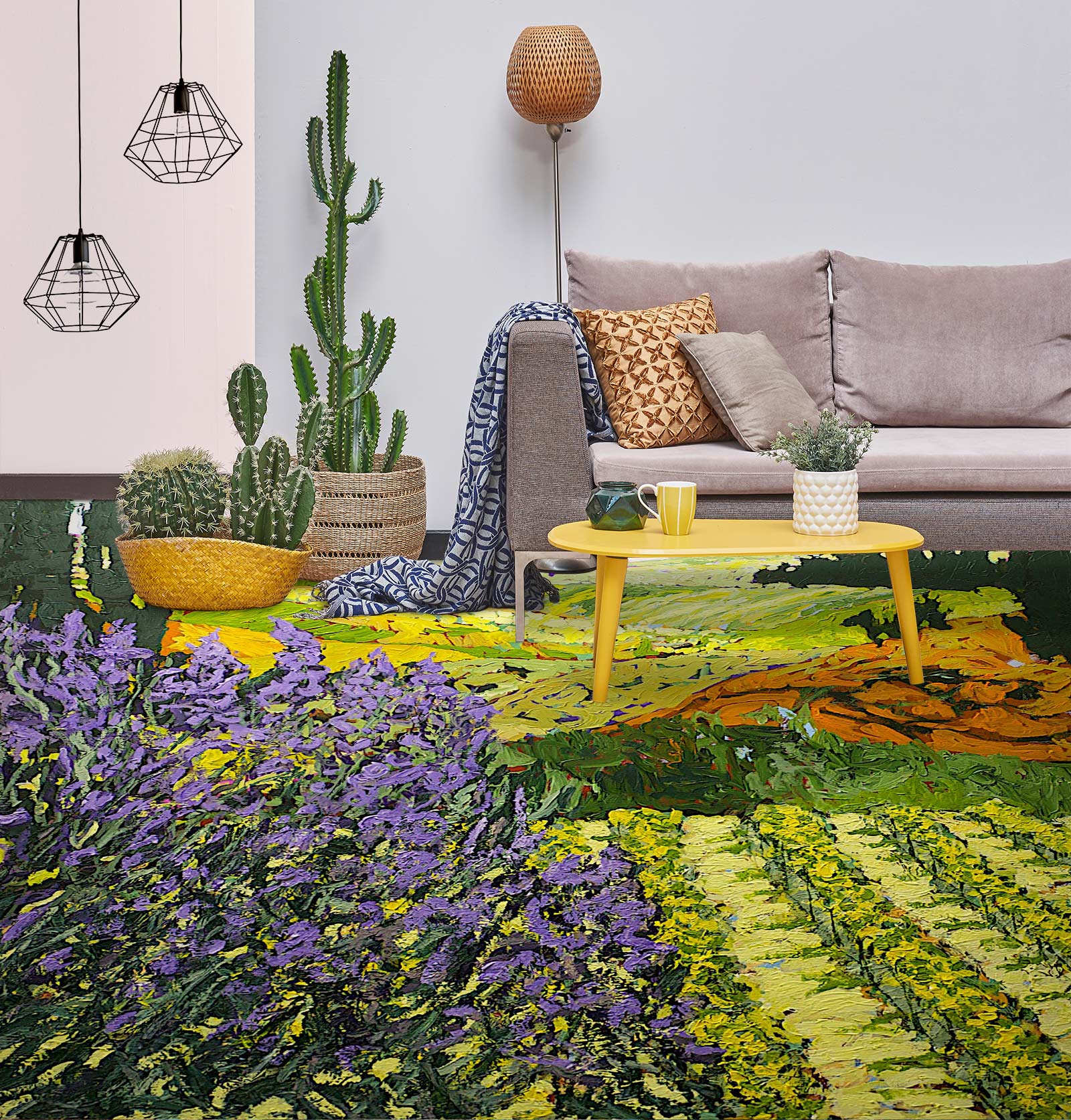 3D Purple Flowers Field Painting 9524 Allan P. Friedlander Floor Mural