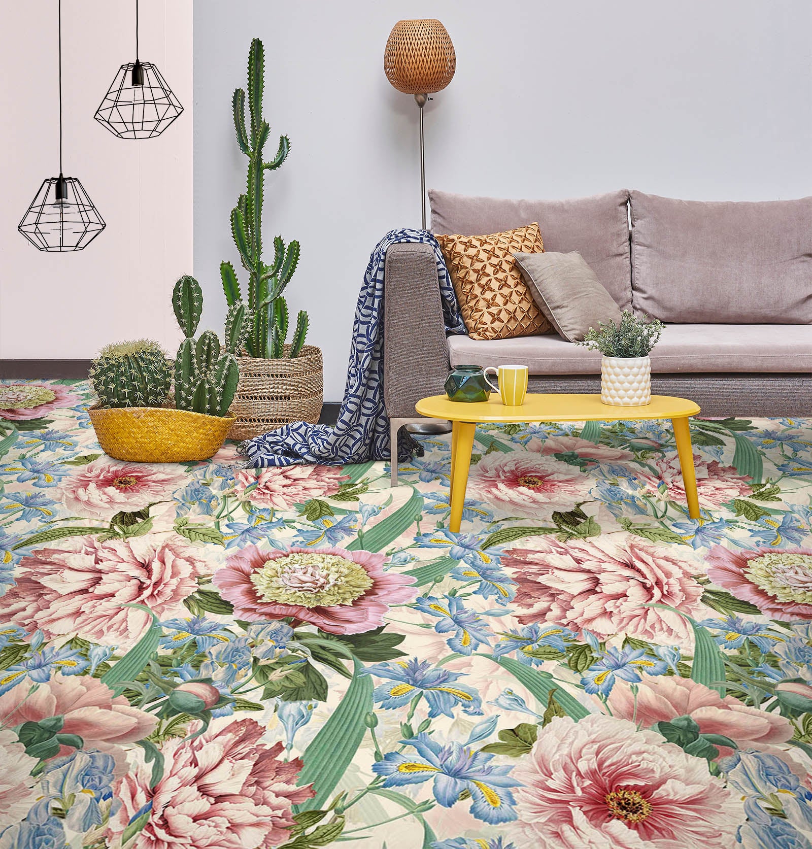 3D Pink Blue Flower Bush 10026 Uta Naumann Floor Mural