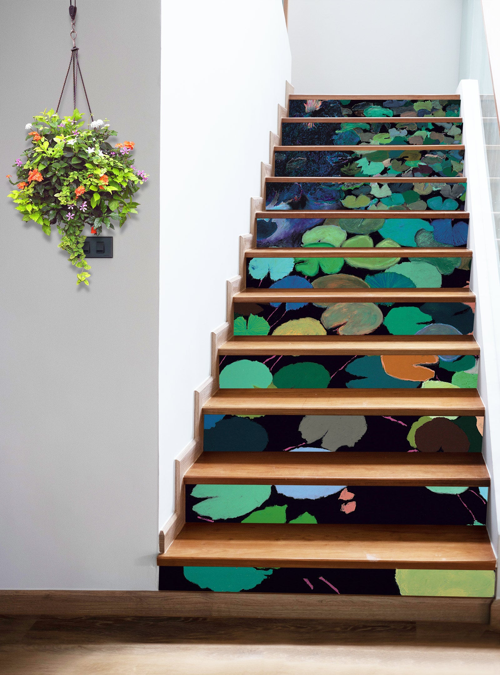3D Green Lotus Leaf Pattern 9061 Allan P. Friedlander Stair Risers