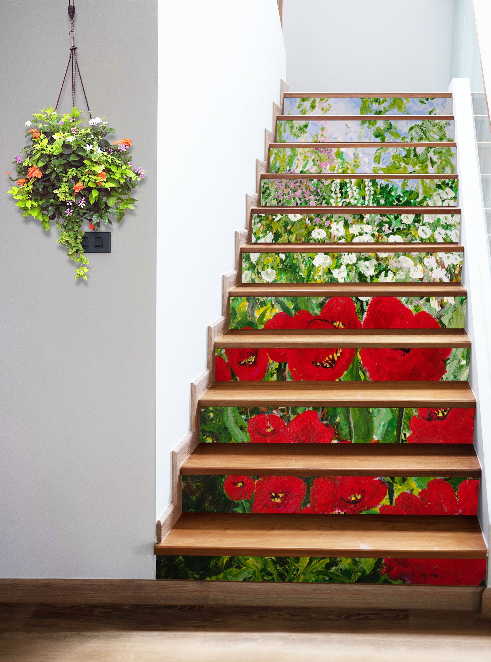 3D Red Flowers White Floral 90147 Allan P. Friedlander Stair Risers