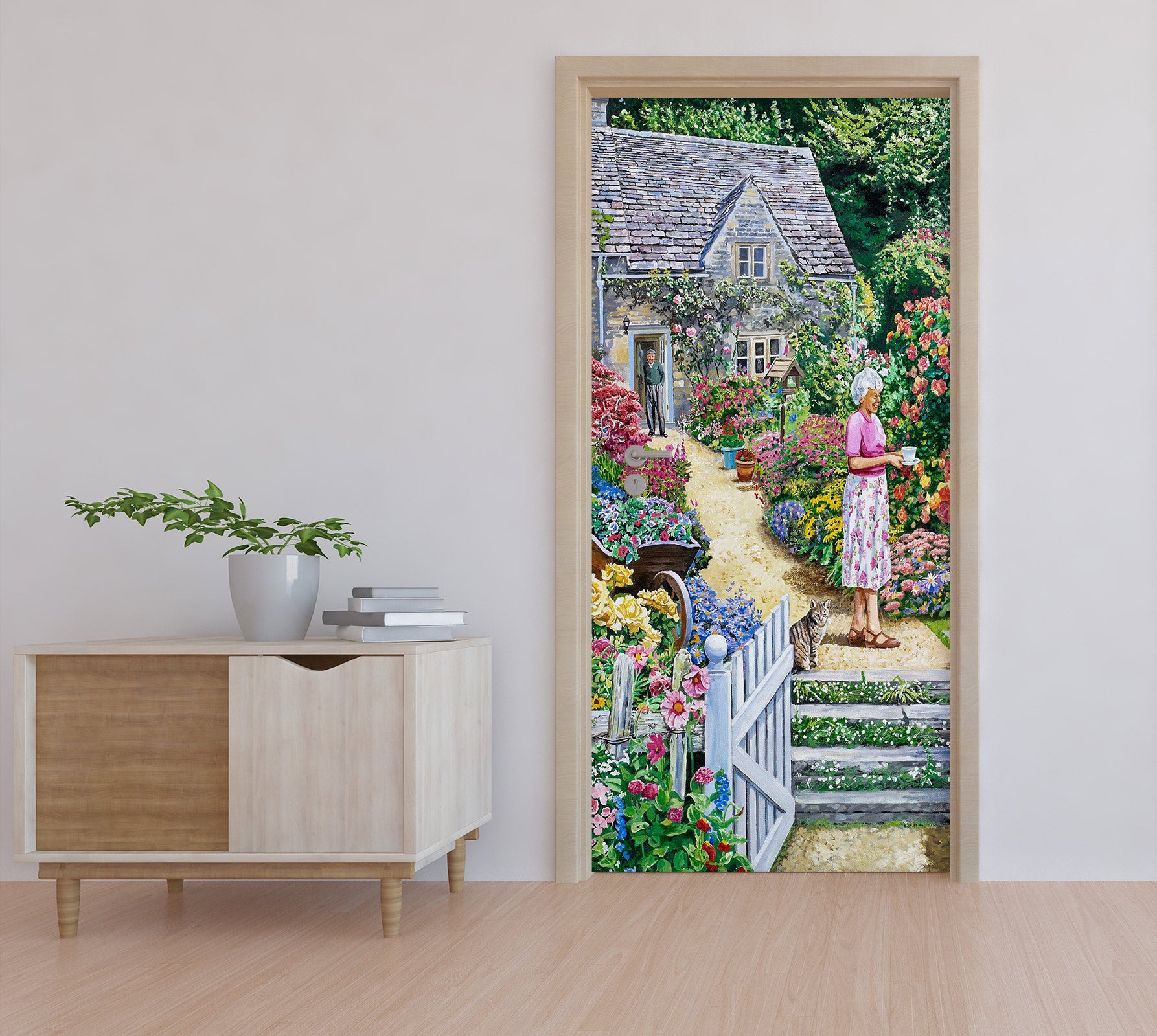 3D Staircase Garden Cottage 103143 Trevor Mitchell Door Mural