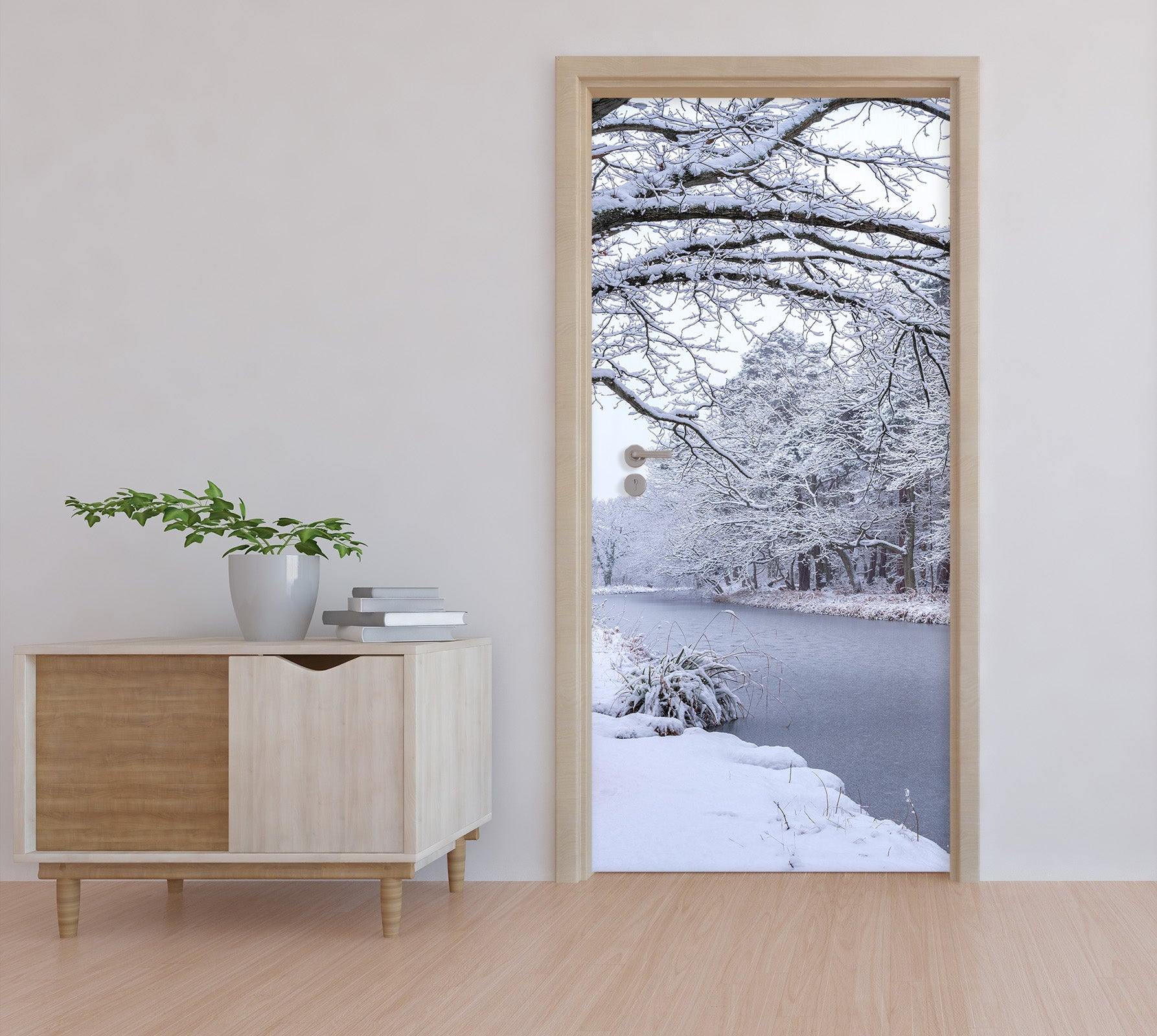 3D Snow Tree River 106206 Assaf Frank Door Mural