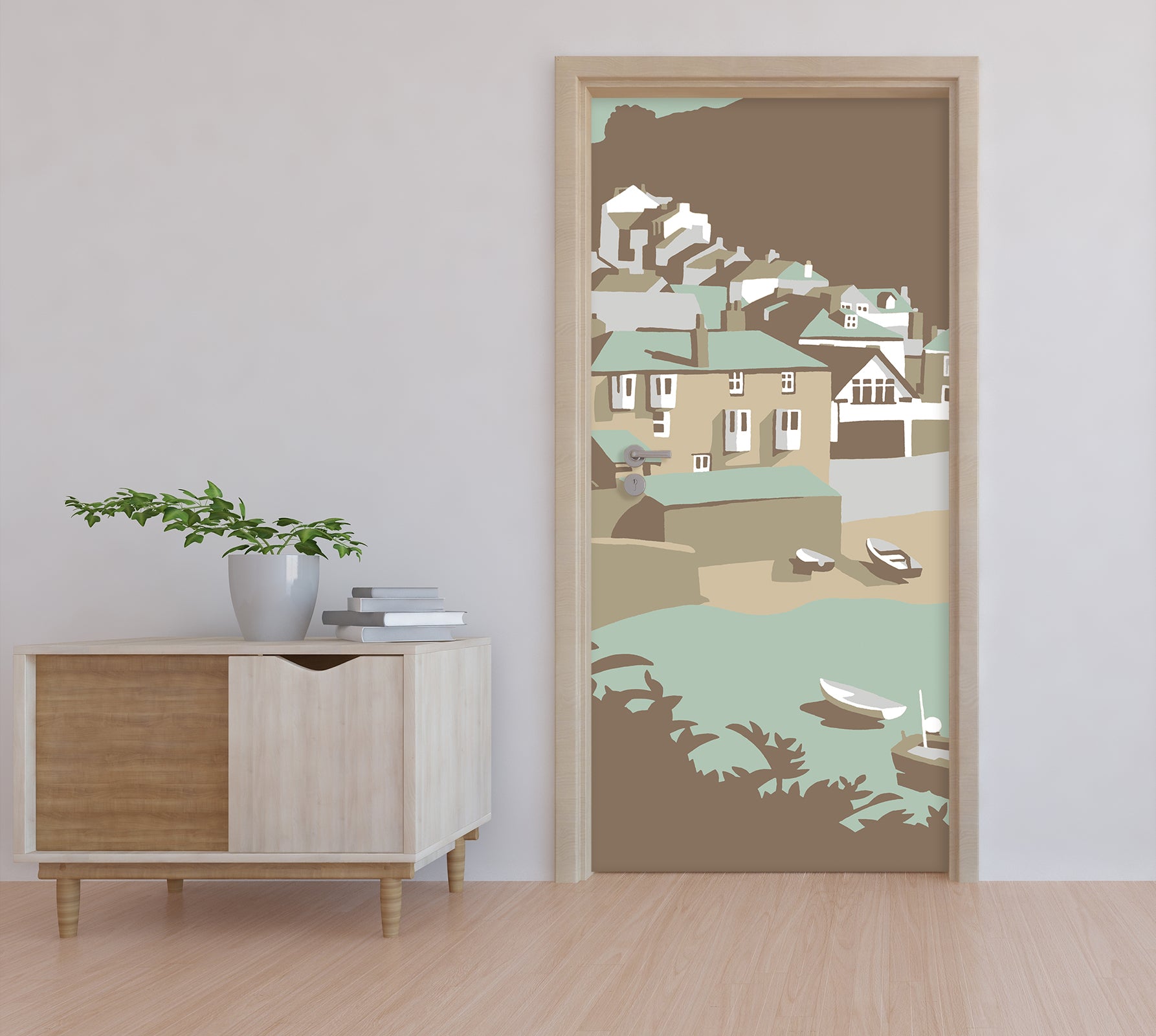 3D Seaside House Boat 9259 Steve Read Door Mural