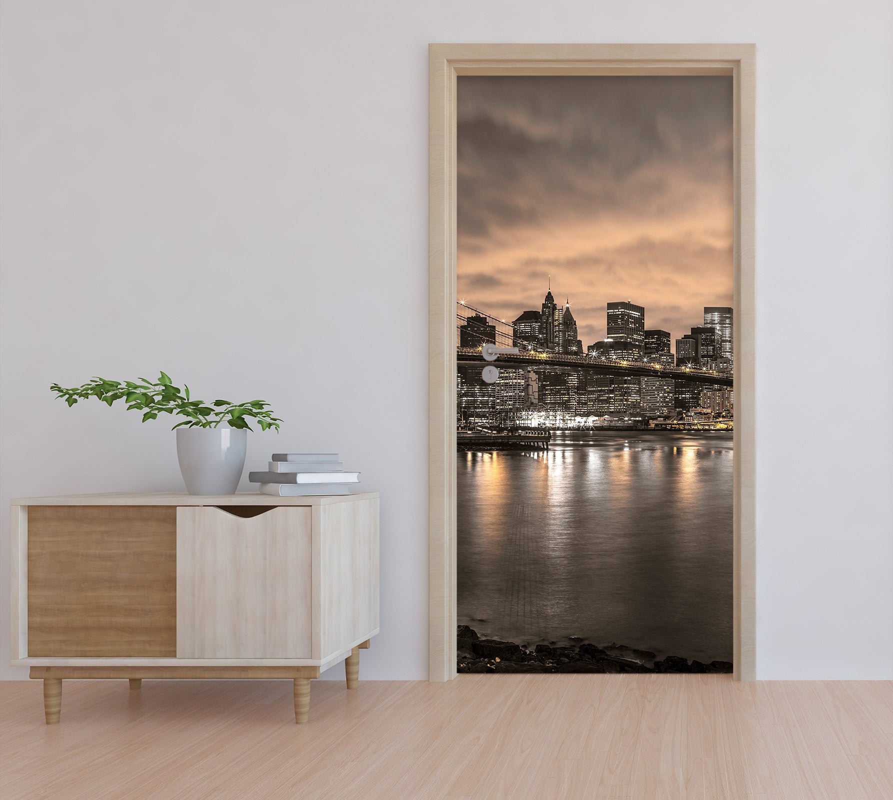 3D Night Bridge Light Building 106127 Assaf Frank Door Mural