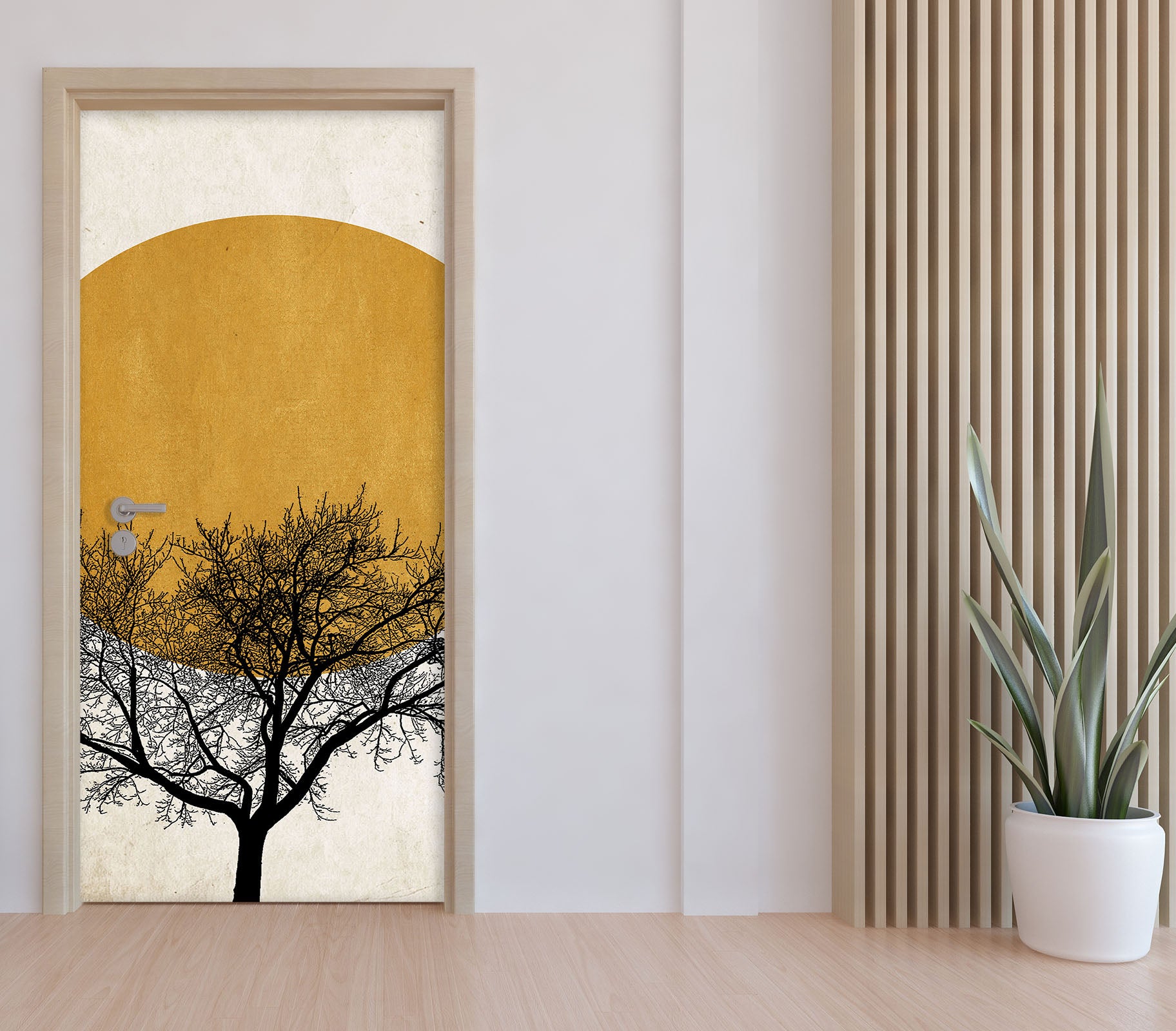 3D Yellow Sun Trees 10159 Boris Draschoff Door Mural