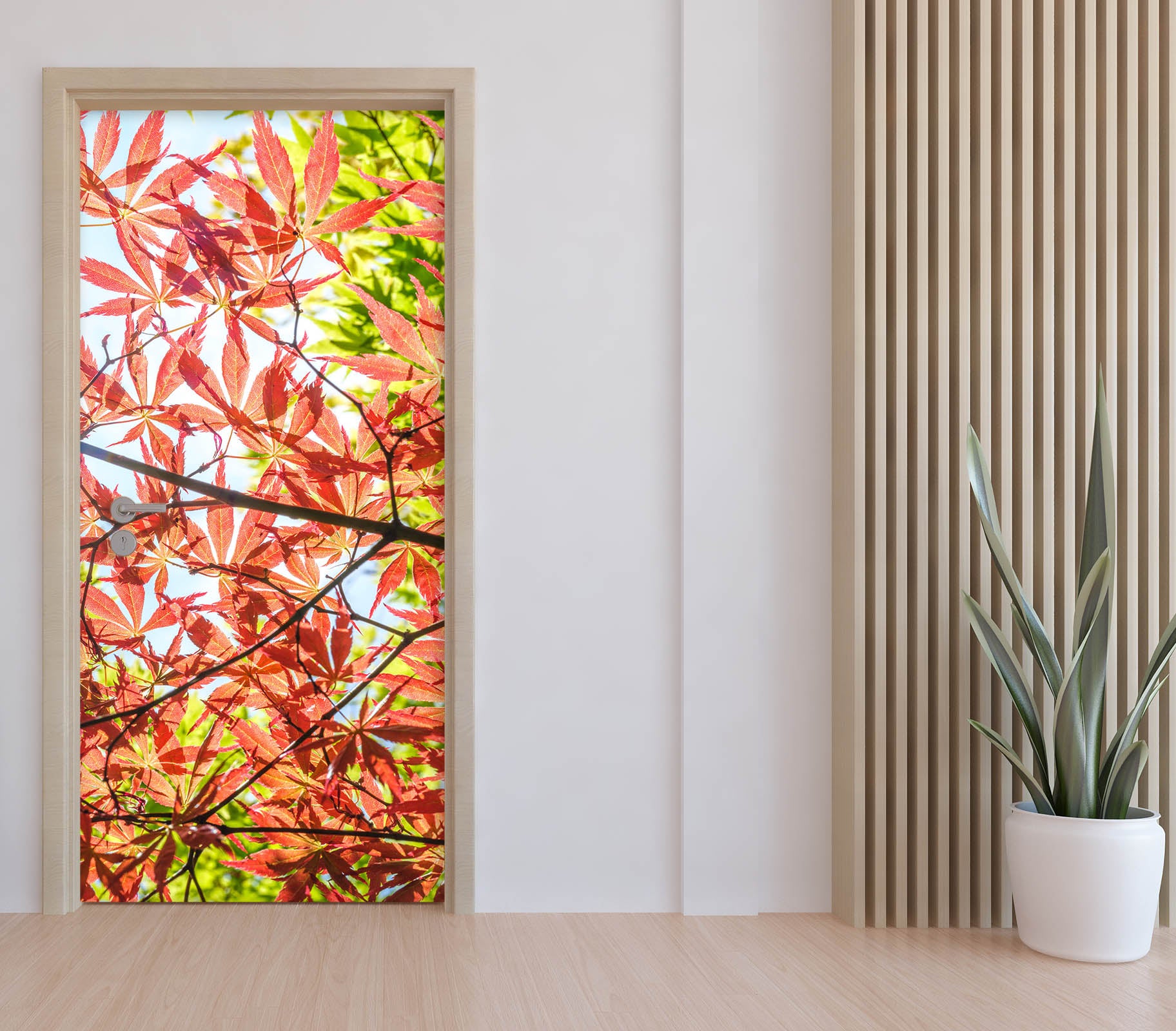 3D Red Leaves 5169 Assaf Frank Door Mural