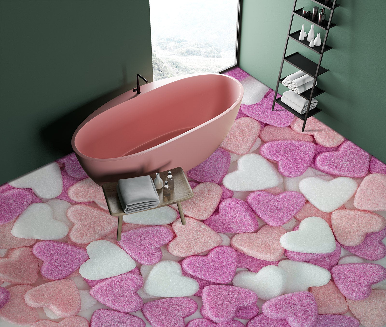 3D Pink White Heart 9870 Assaf Frank Floor Mural