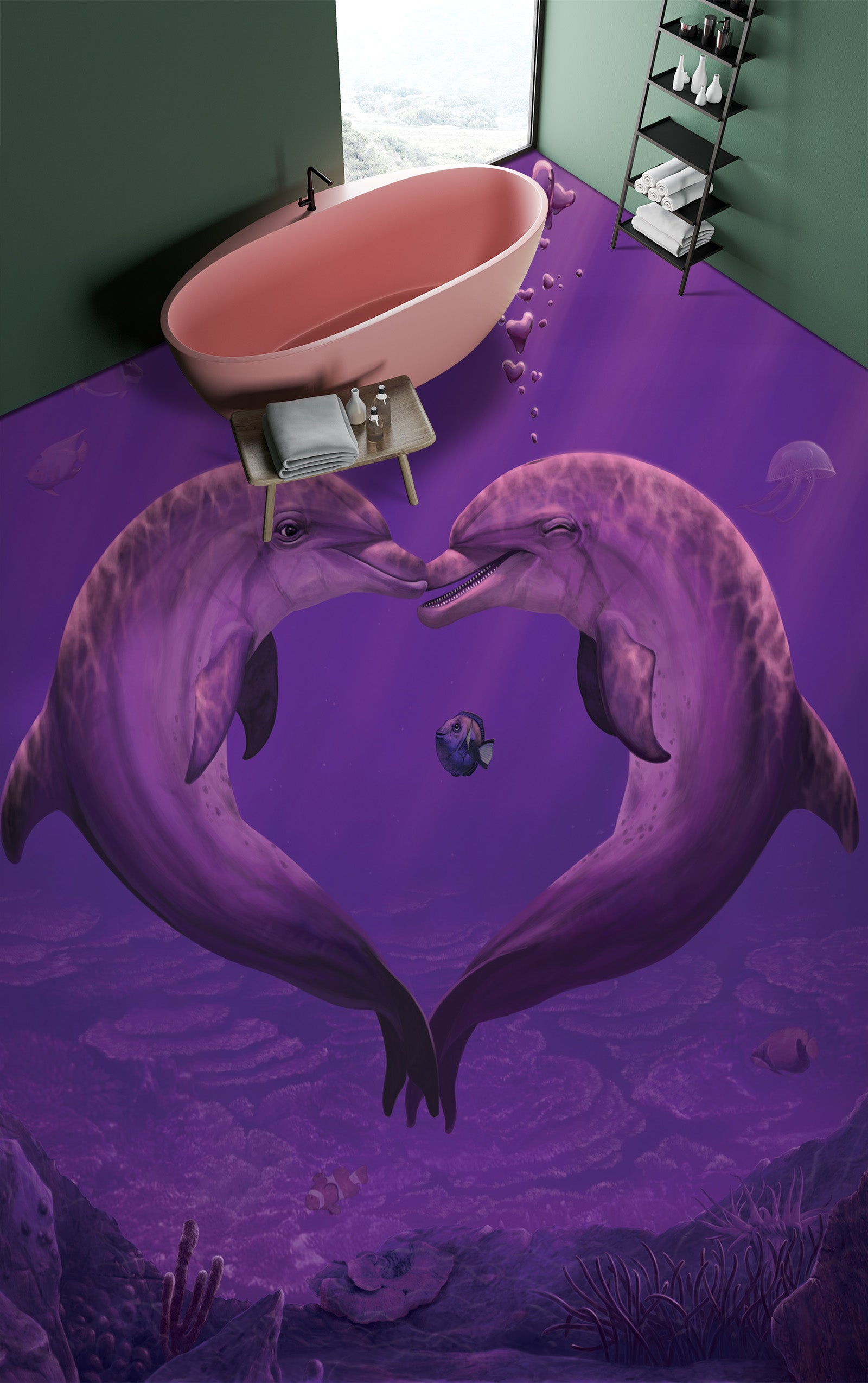 3D Purple Dolphin 98185 Vincent Floor Mural