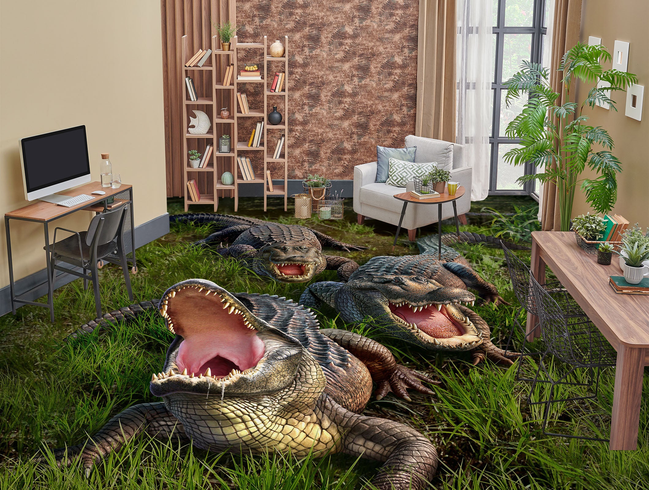 3D Crocodile World 567 Jerry LoFaro Floor Mural
