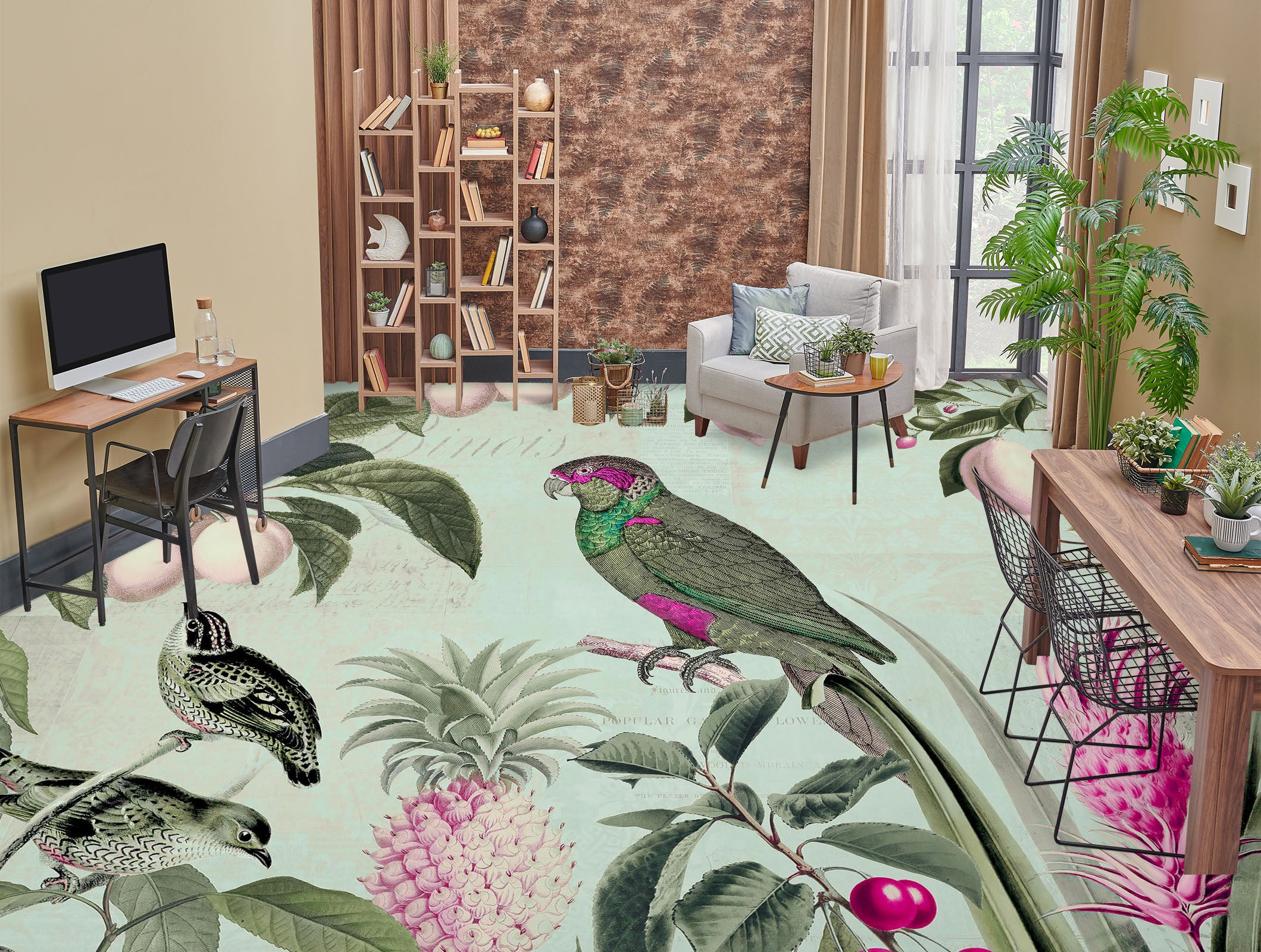 3D Pineapple Fruit Parrot 104148 Andrea Haase Floor Mural