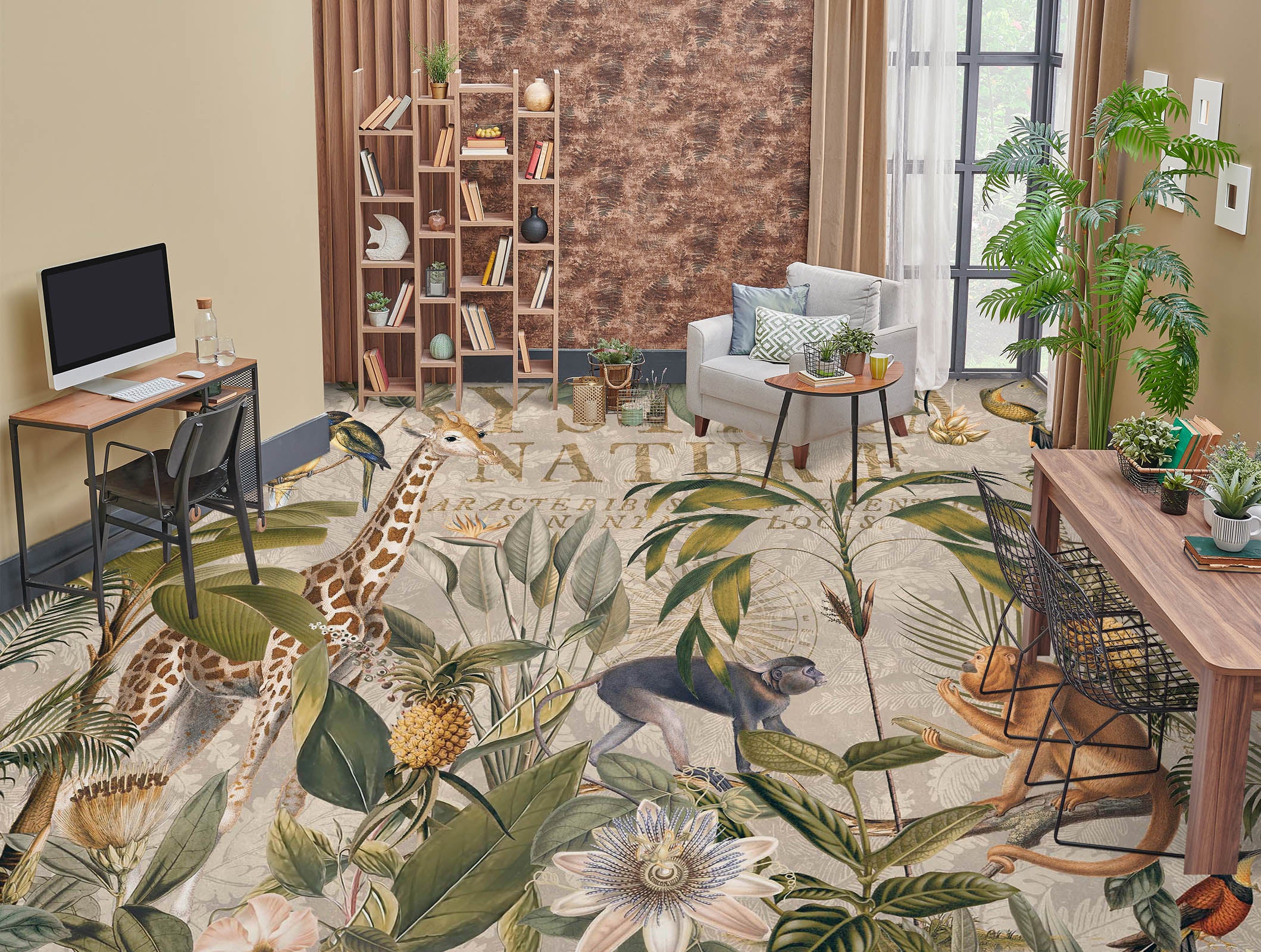 3D Giraffe Monkey Pineapple Grove 104169 Andrea Haase Floor Mural