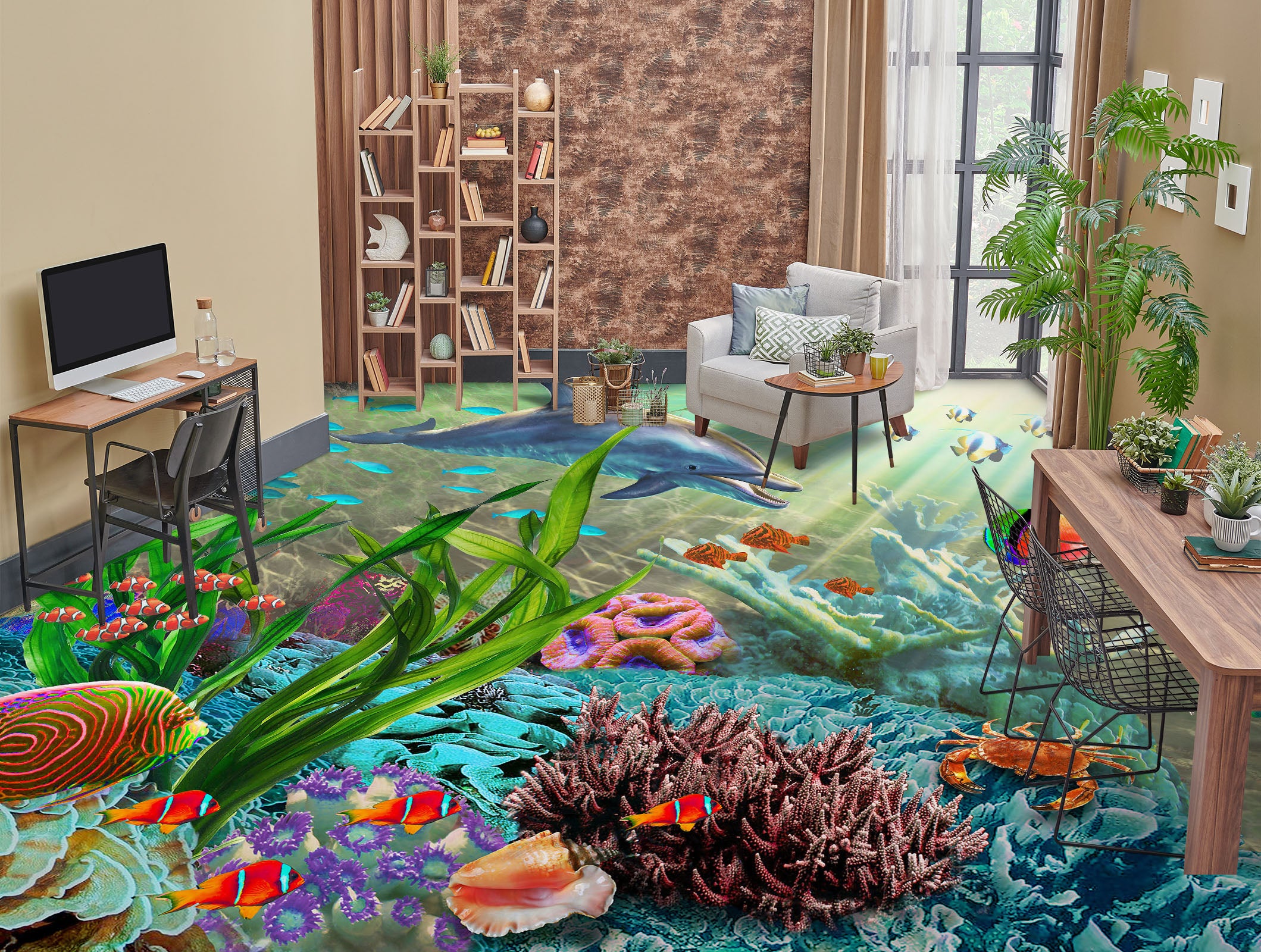 3D Seabed Seaweed Coral Fish 98166 Adrian Chesterman Floor Mural