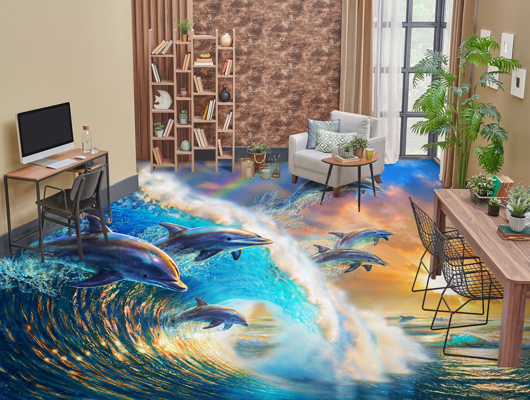 3D Surf Dolphin 96216 Adrian Chesterman Floor Mural