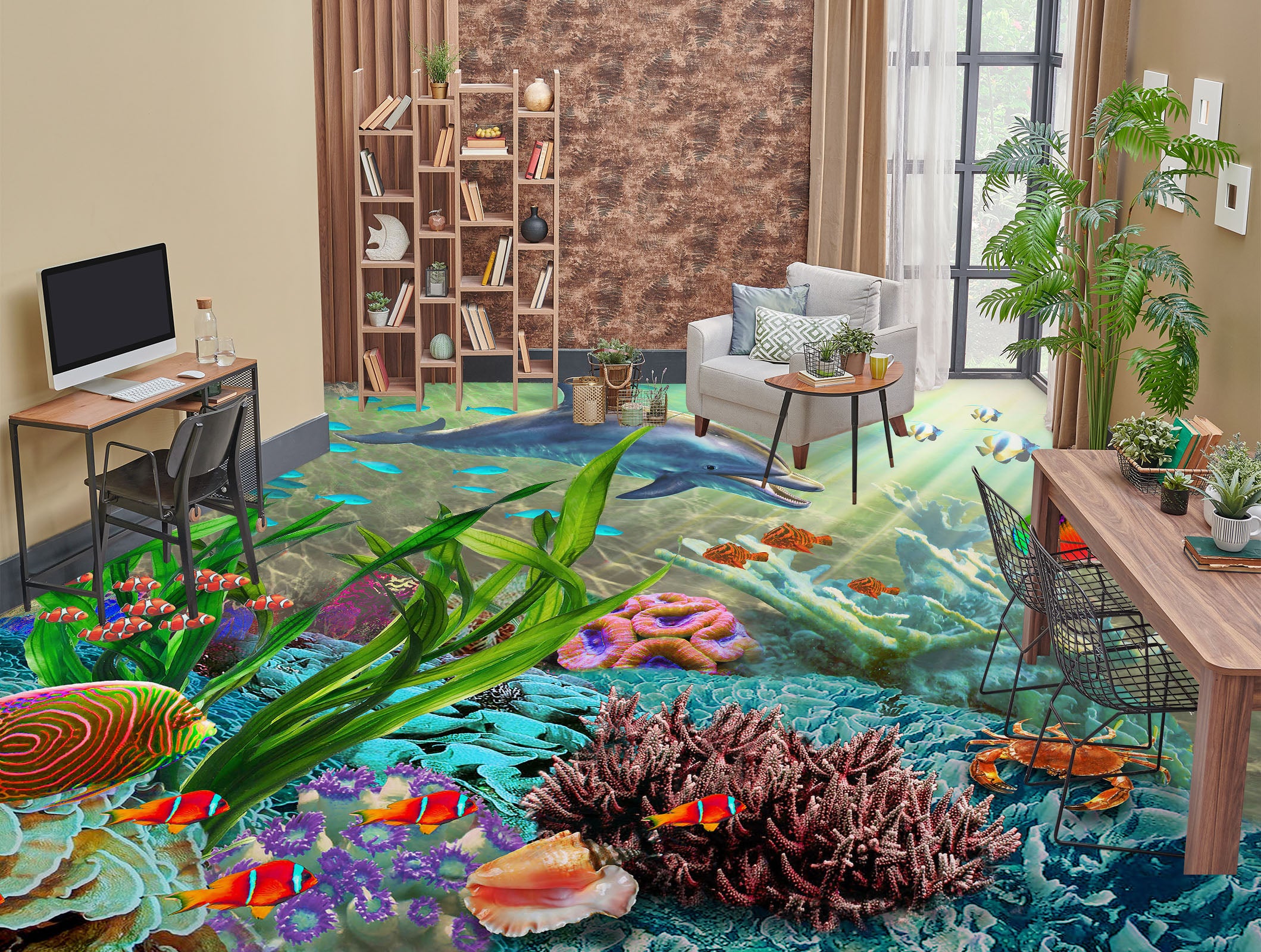 3D Sunshine Coral Fish 96214 Adrian Chesterman Floor Mural