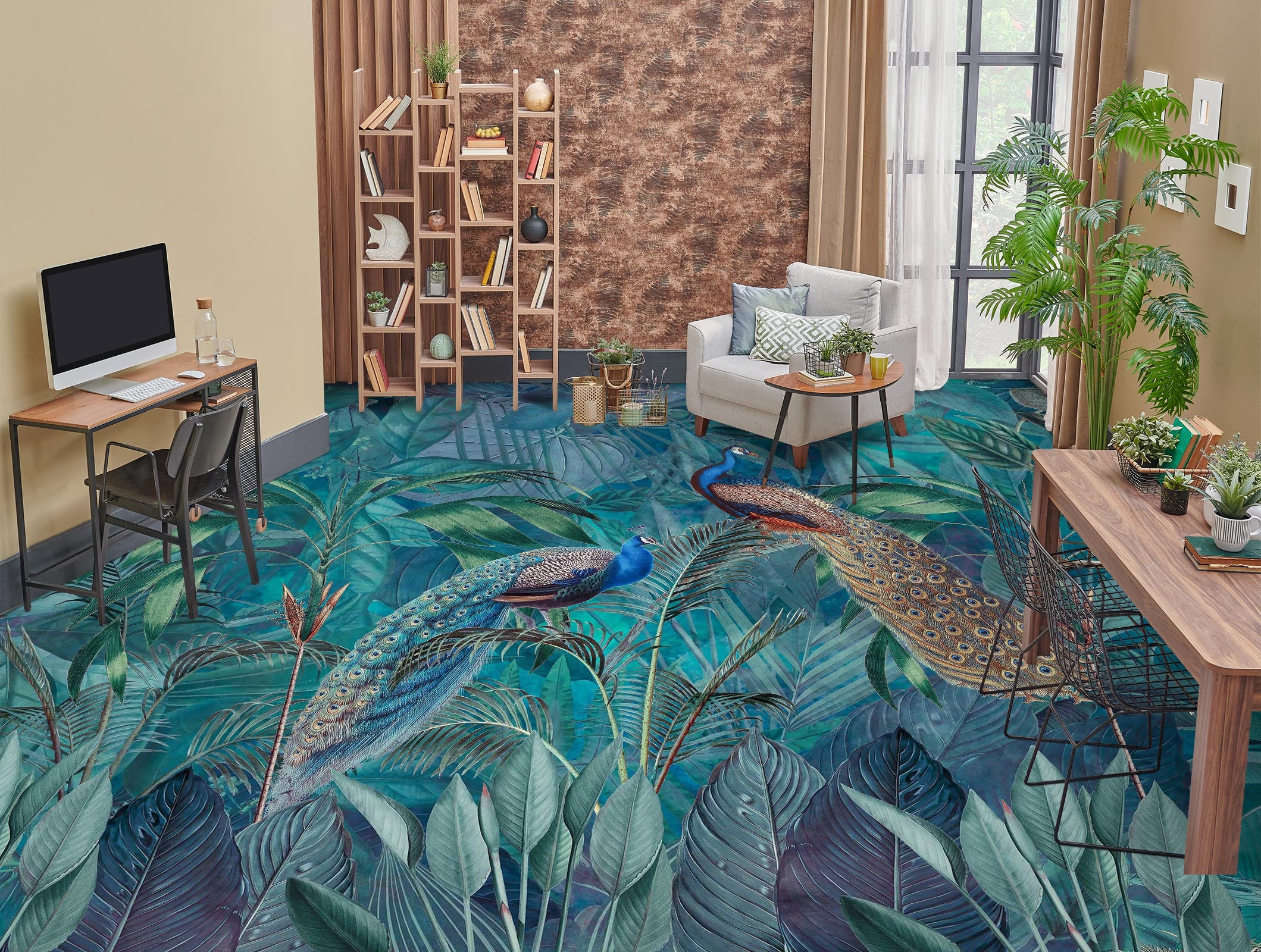 3D Grove Peacock 10043 Andrea Haase Floor Mural