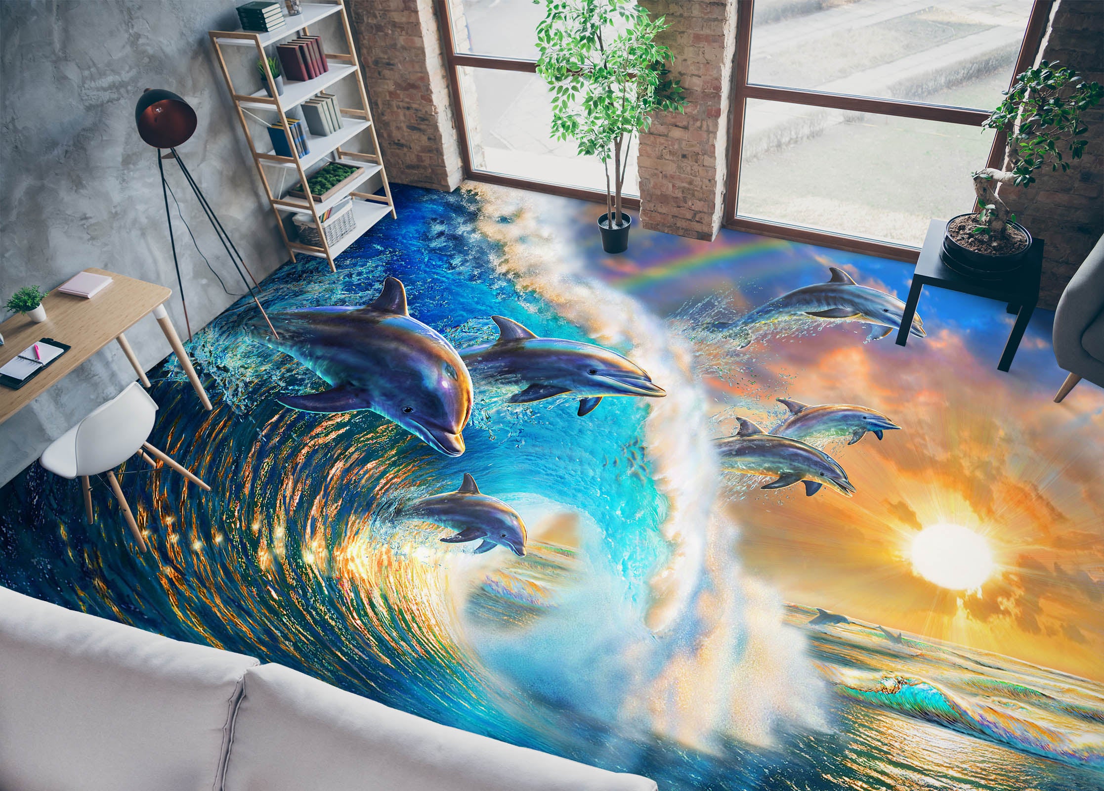 3D Dolphin Waves 98168 Adrian Chesterman Floor Mural