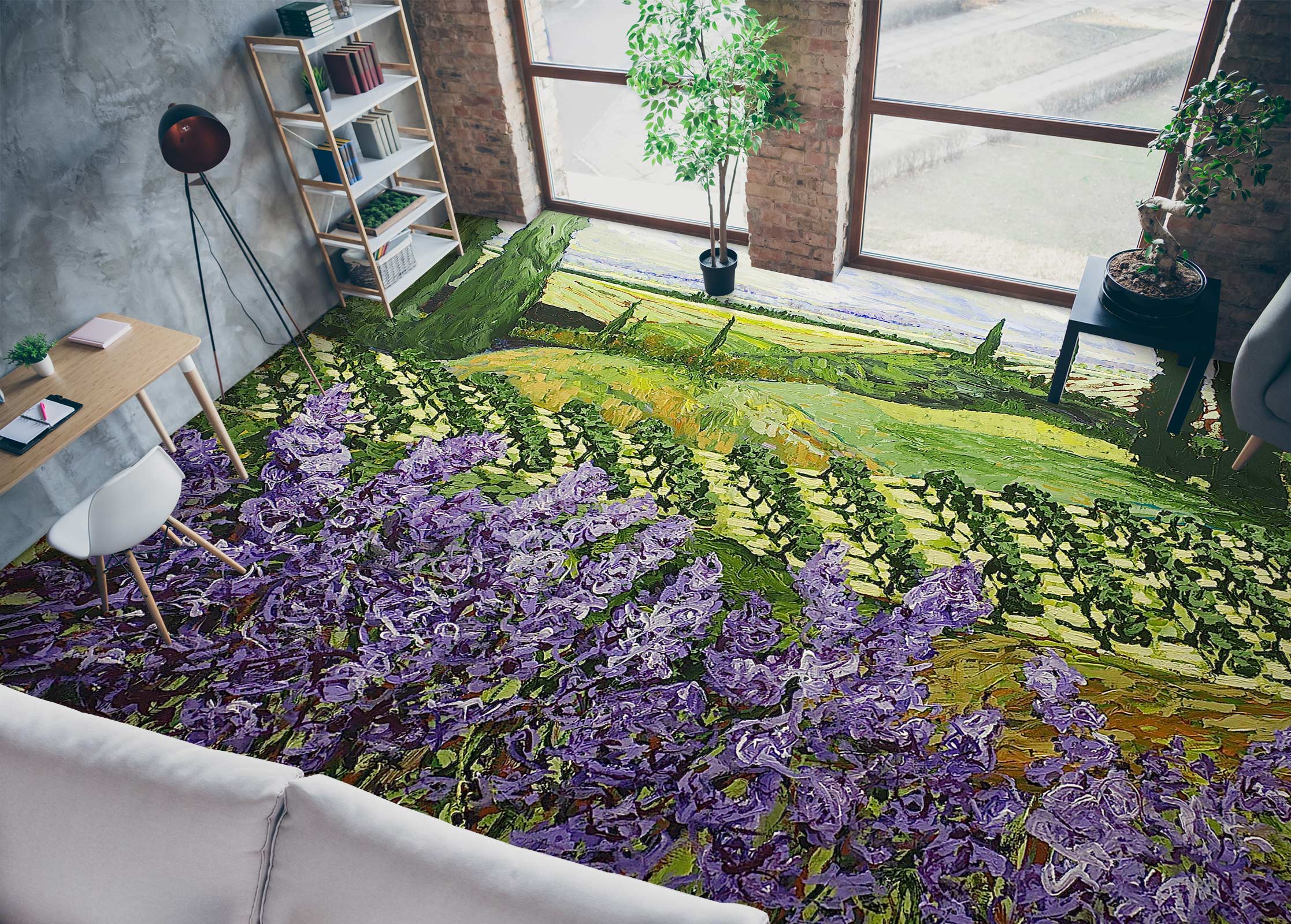 3D Purple Flowers Hillside Field 9523 Allan P. Friedlander Floor Mural