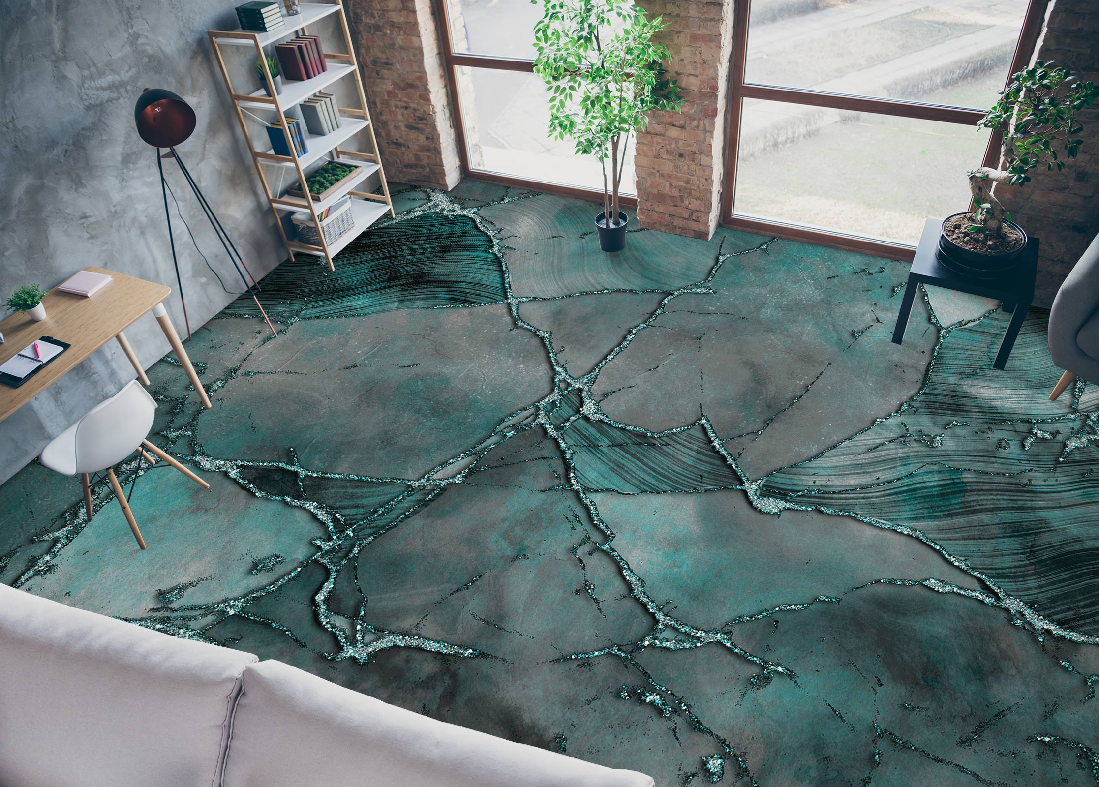 3D Green Pattern Crack 102143 Andrea Haase Floor Mural
