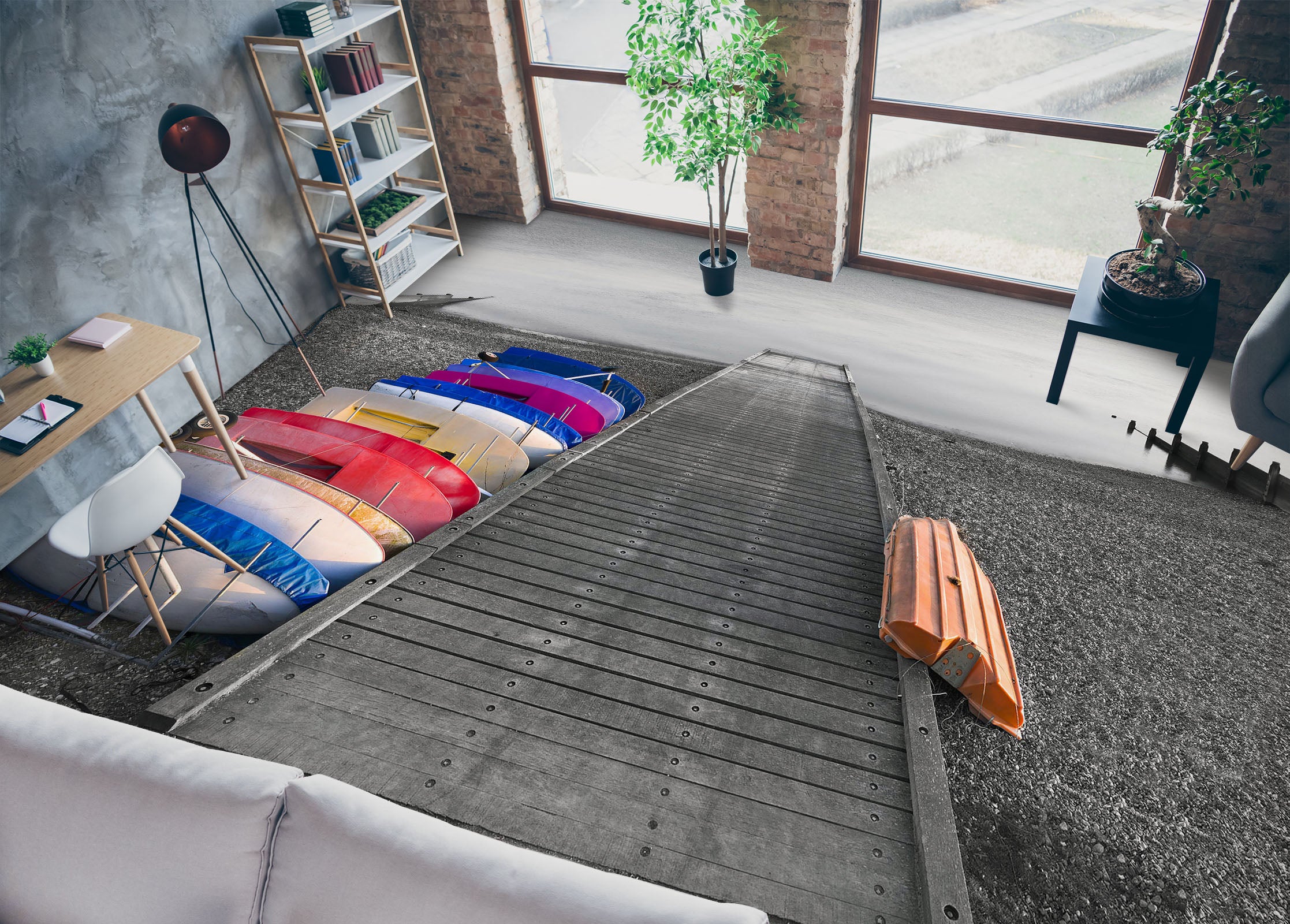 3D Beach Bridge Boat 9842 Assaf Frank Floor Mural