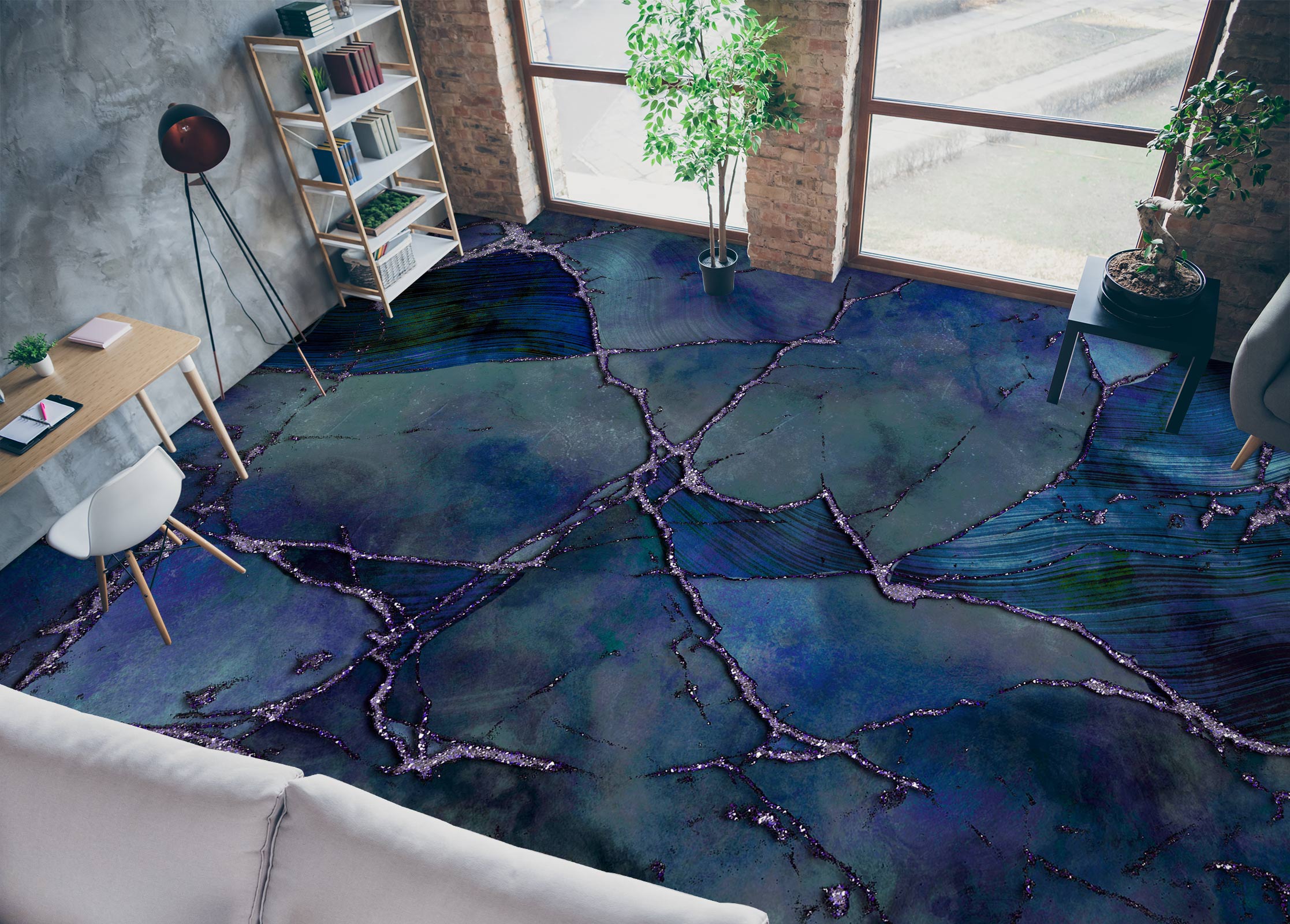 3D Dark Blue Pattern Crack 102140 Andrea Haase Floor Mural