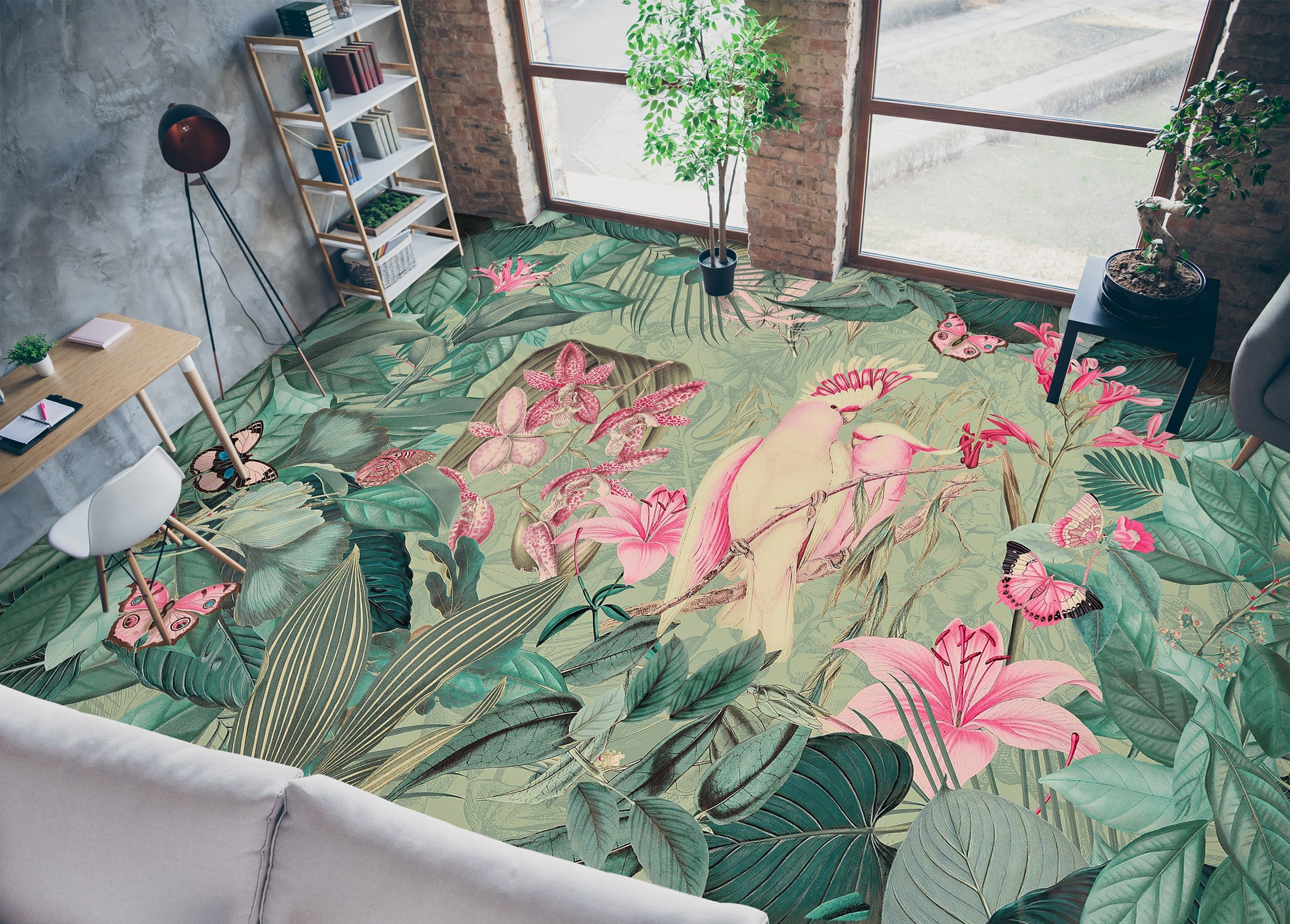3D Grove Pink Parrot 104140 Andrea Haase Floor Mural