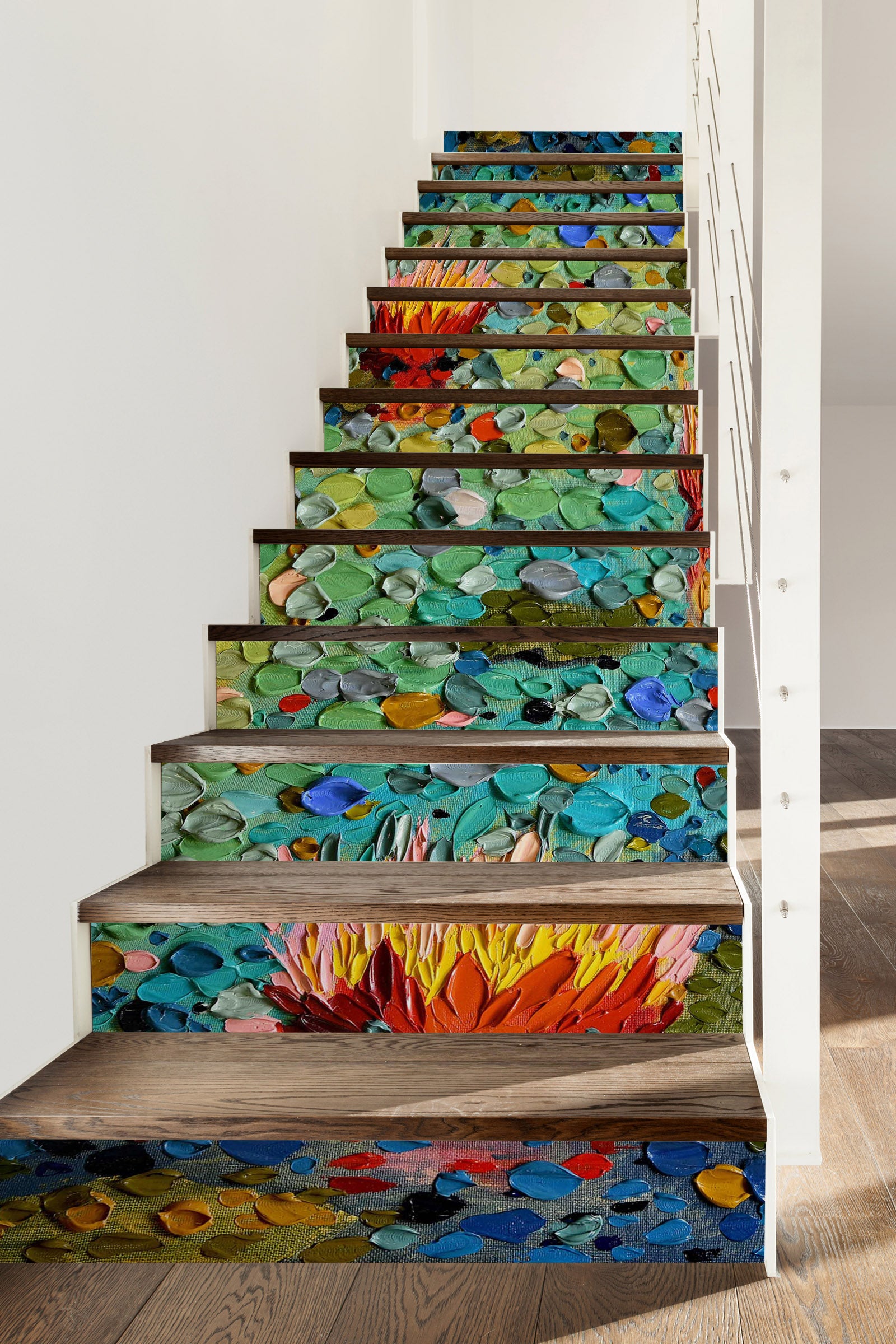 3D Lotus Pond Oil Painting 96160 Dena Tollefson Stair Risers