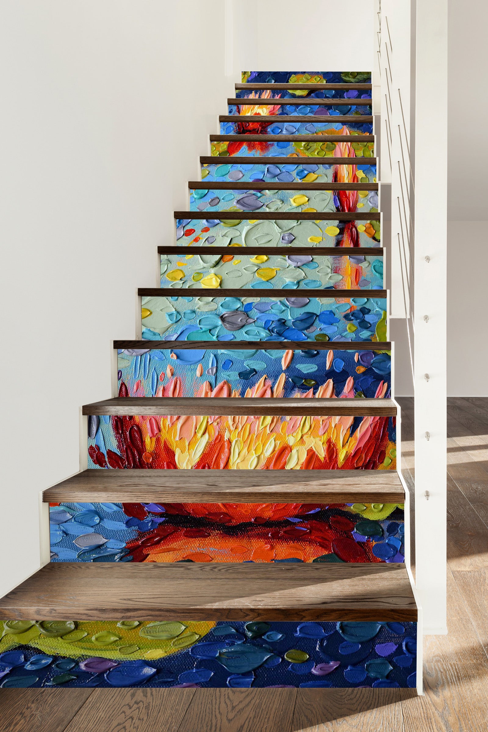 3D Red Flowers Pond Oil Painting 96149 Dena Tollefson Stair Risers