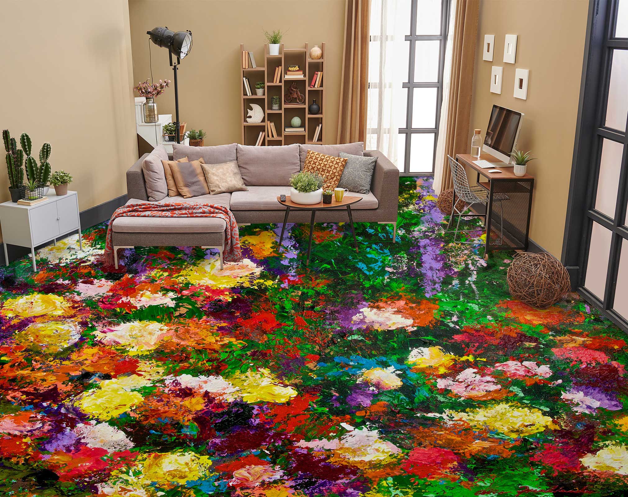 3D Oil Painting Colorful Flowers 9633 Allan P. Friedlander Floor Mural