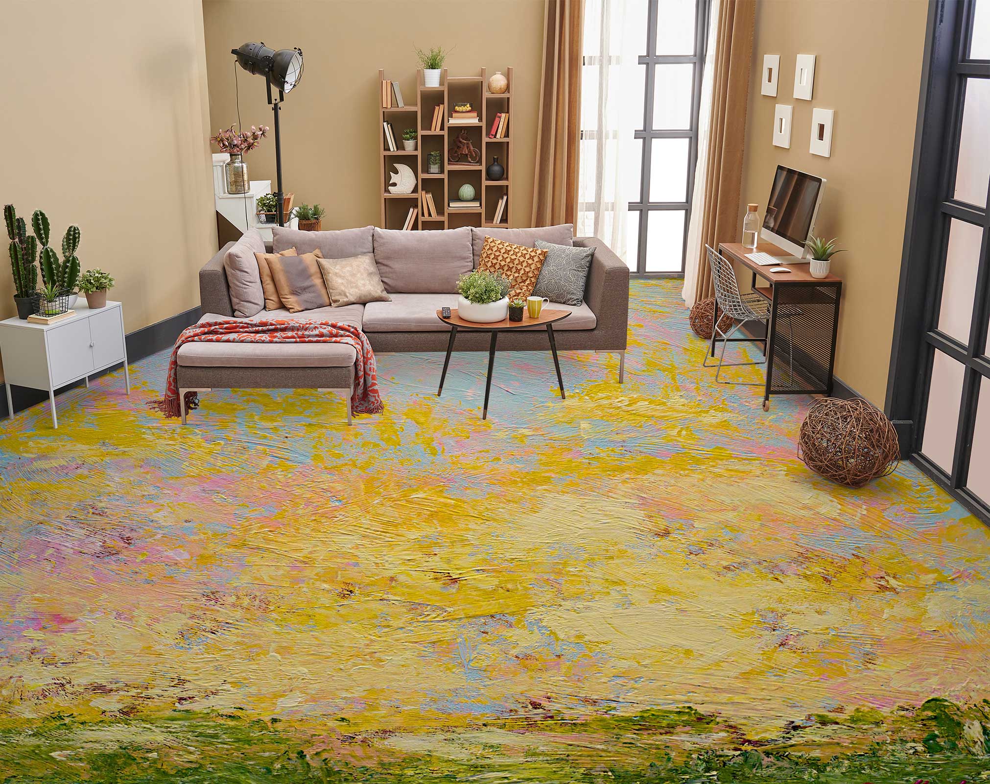 3D Yellow Painting 9619 Allan P. Friedlander Floor Mural