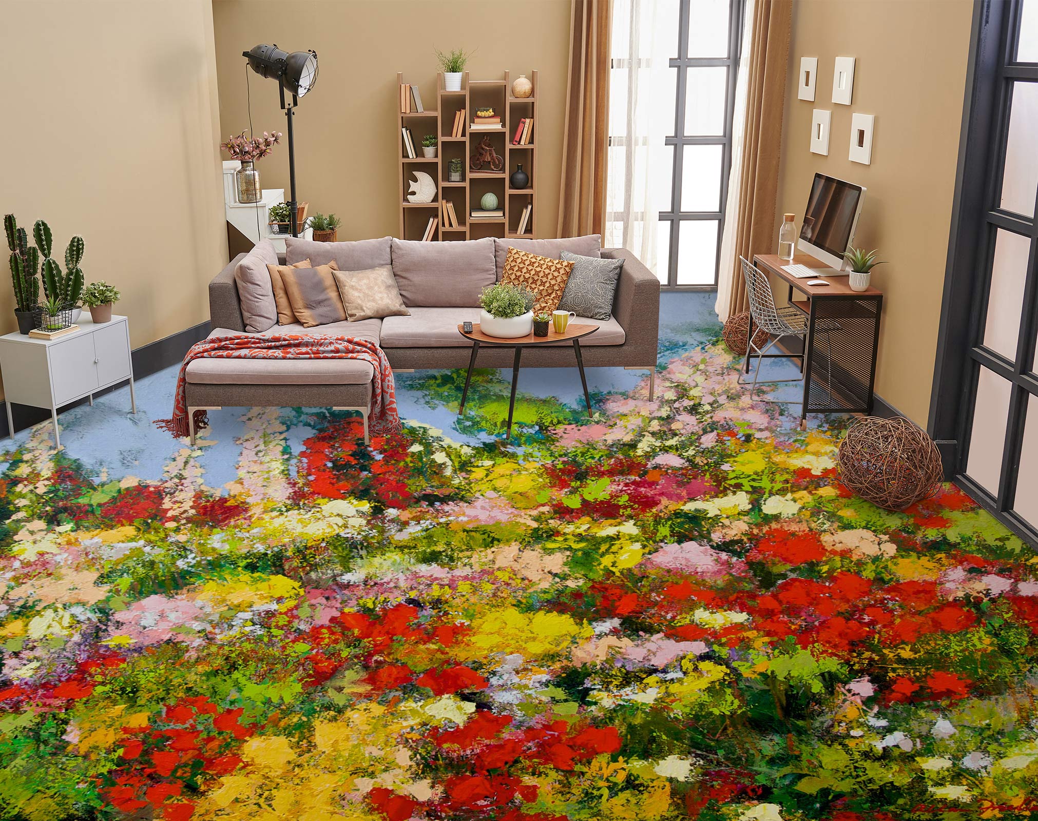 3D Colorful Flower Bush 9629 Allan P. Friedlander Floor Mural