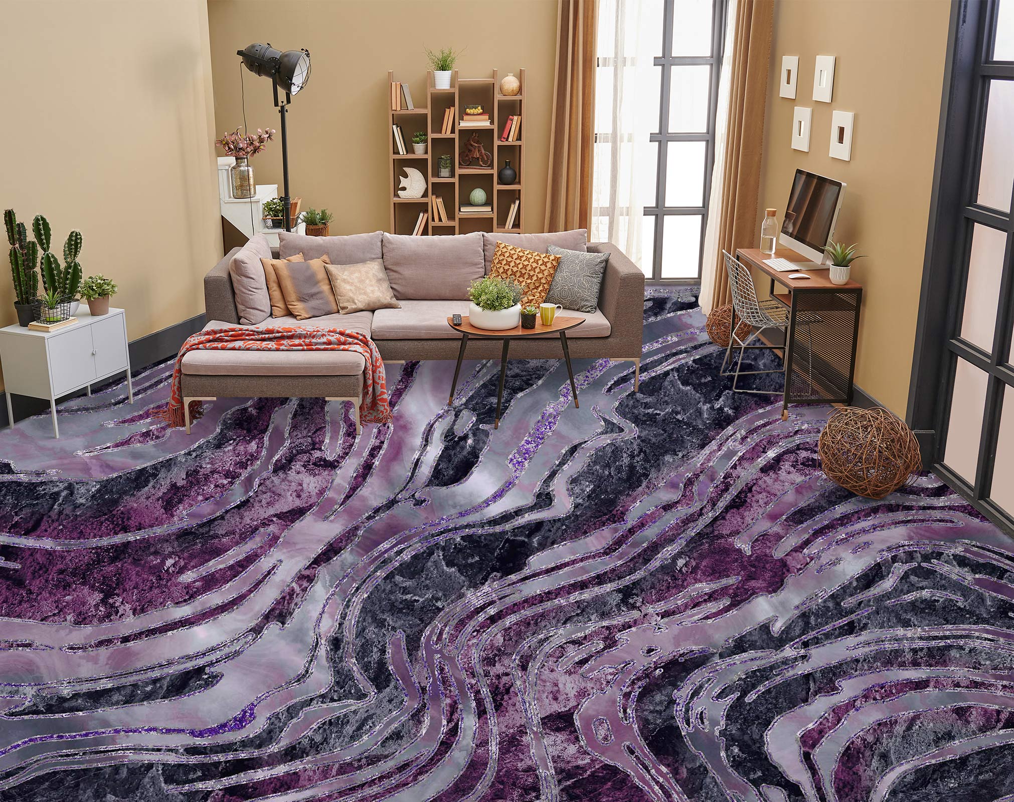 3D Purple Striped Pattern 102136 Andrea Haase Floor Mural