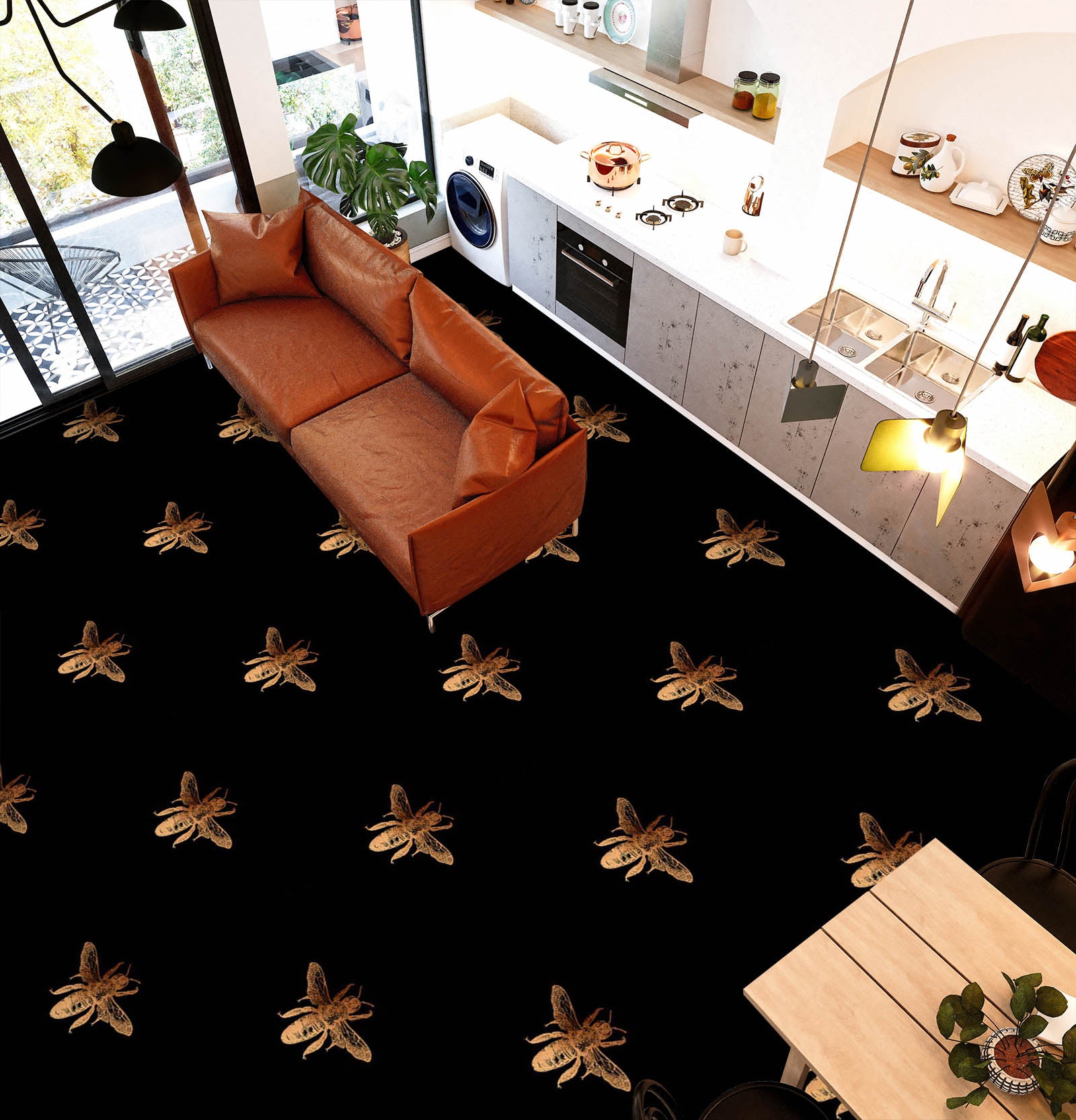 3D Bee Pattern 99214 Uta Naumann Floor Mural