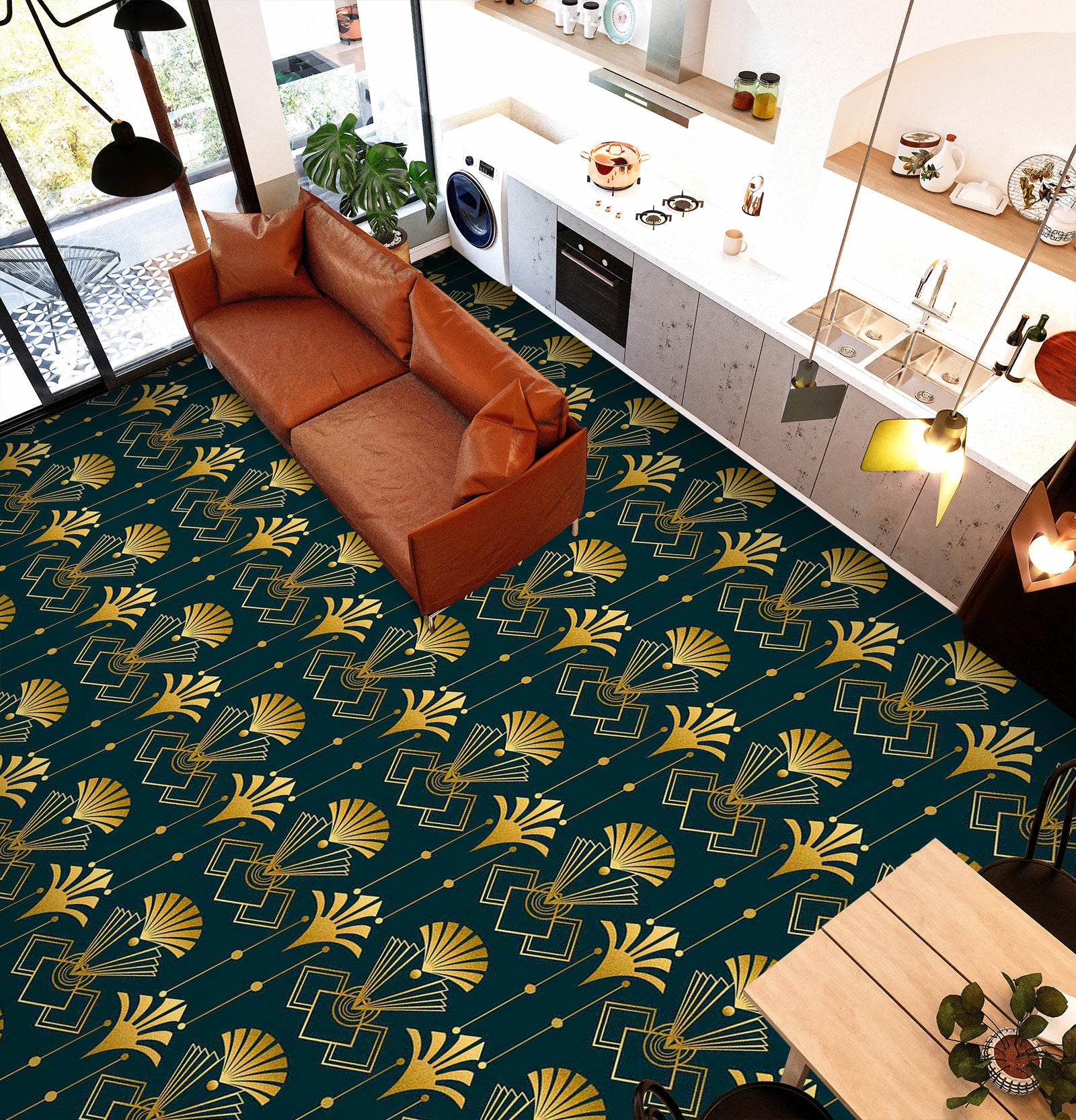 3D Golden Fan Pattern 102114 Andrea Haase Floor Mural