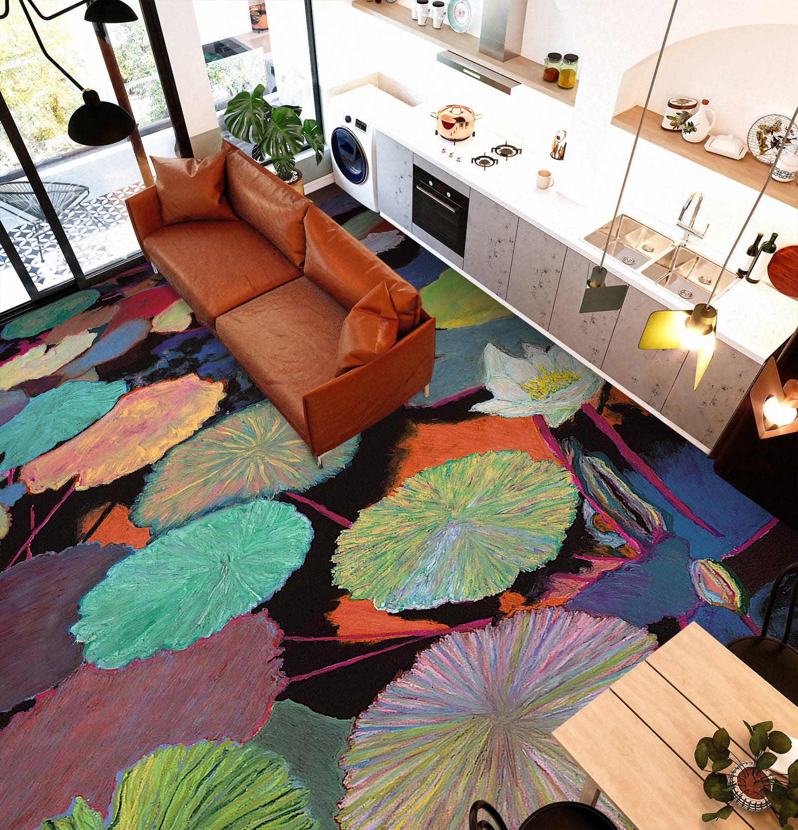 3D Colorful Lotus Leaf 96121 Allan P. Friedlander Floor Mural