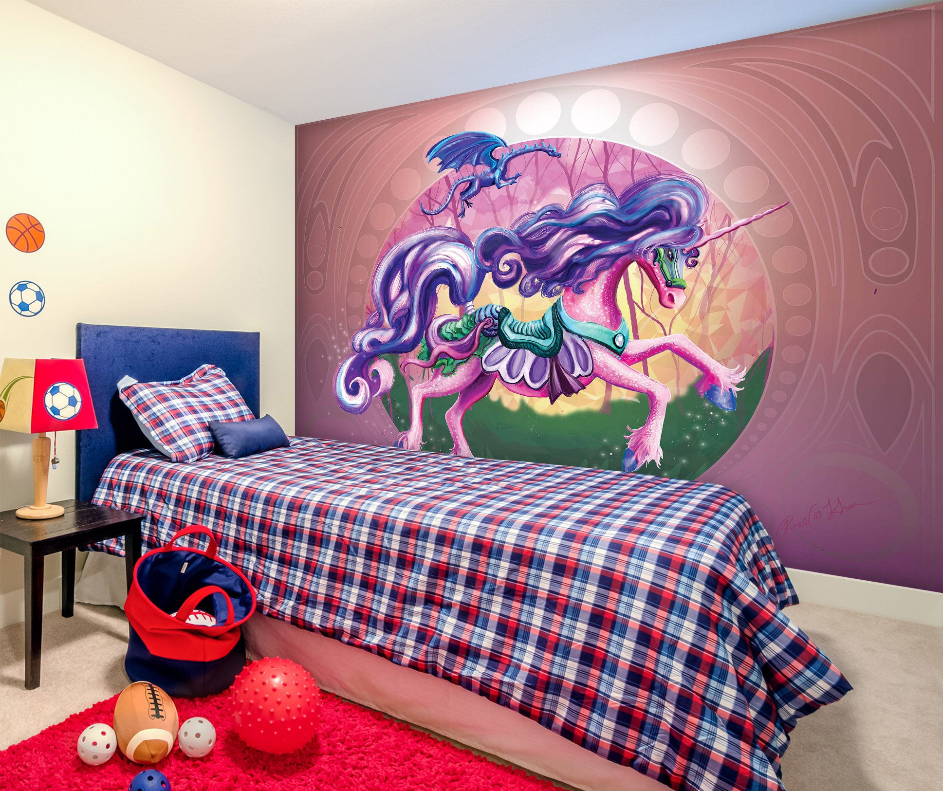 3D Unicorn Princess 104 Rose Catherine Khan Wall Mural Wall Murals