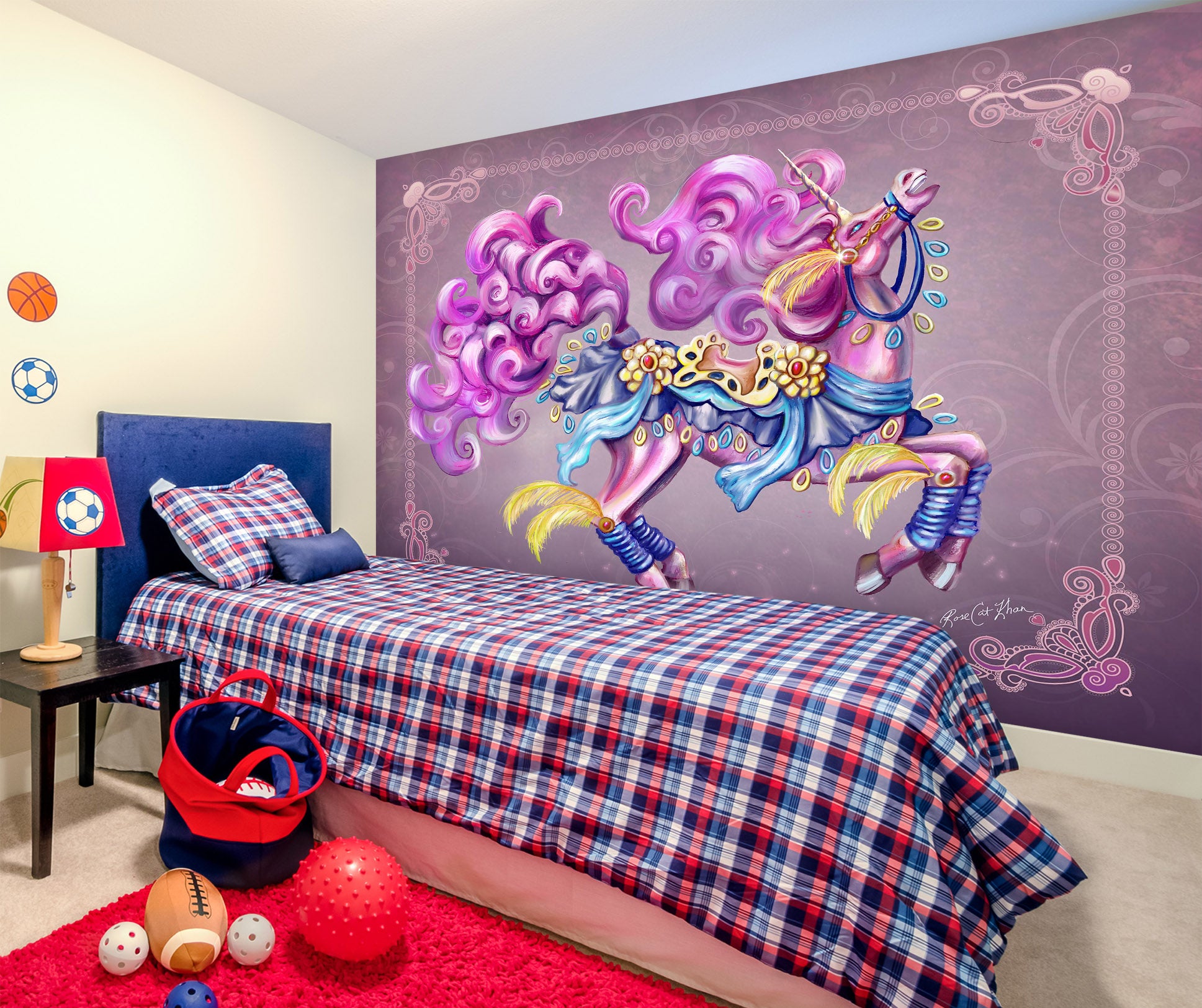 3D Purple Unicorn 102 Rose Catherine Khan Wall Mural Wall Murals