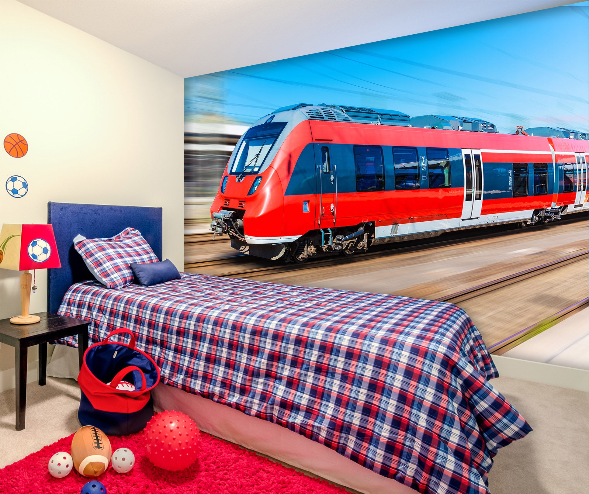 3D Red Train 169 Vehicle Wall Murals