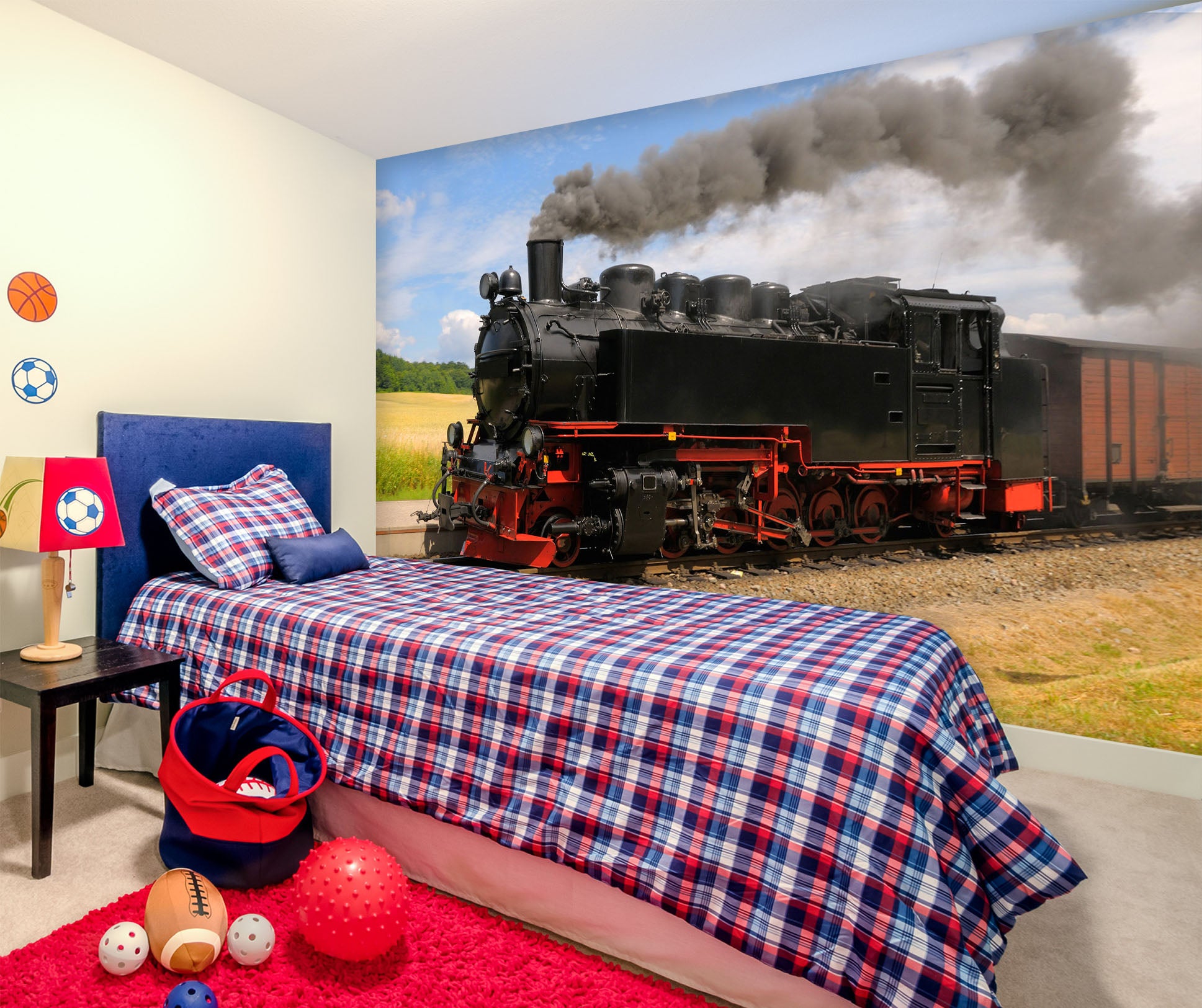 3D Steam Train 291 Vehicle Wall Murals