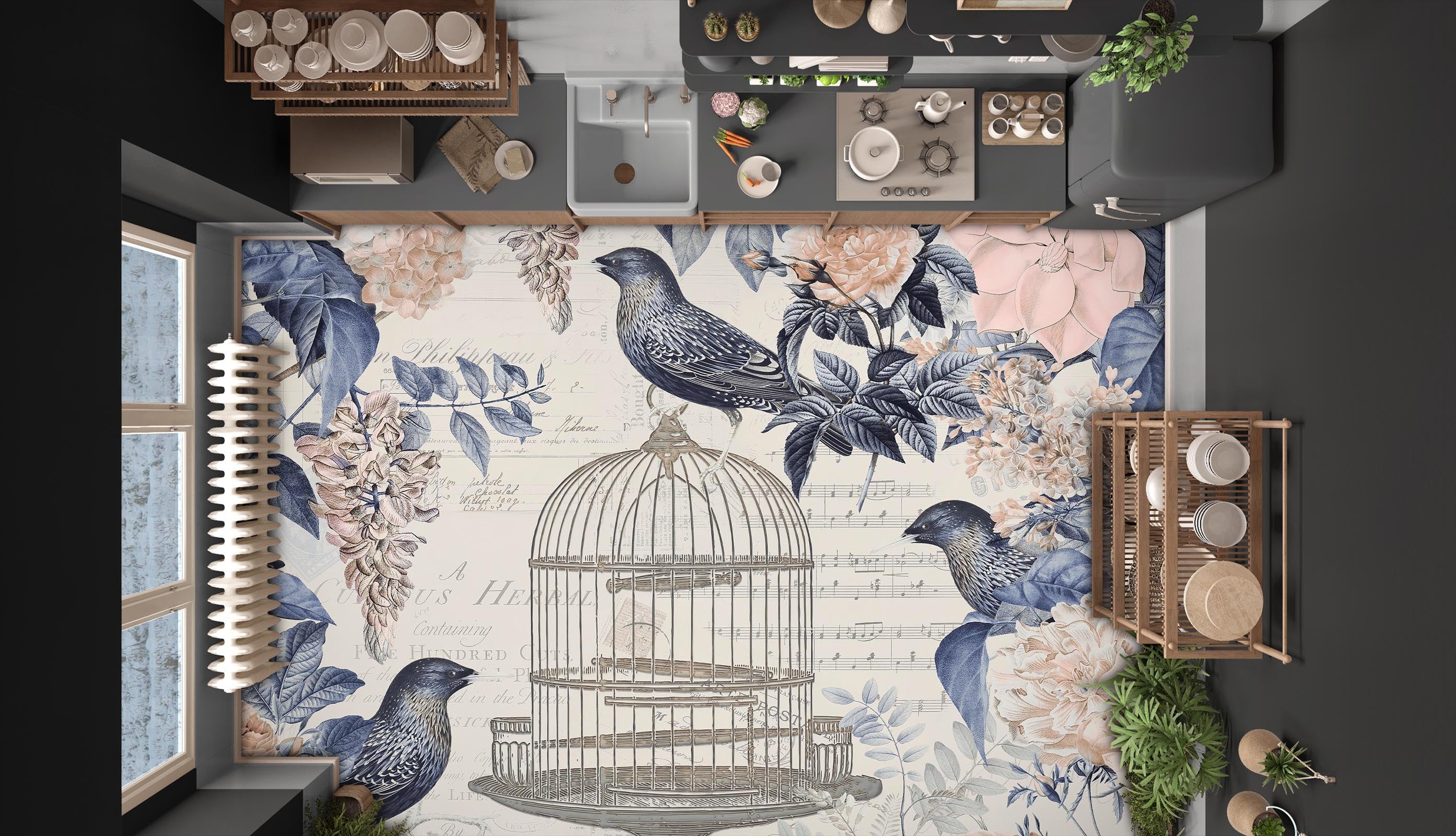 3D Birdcage Flowers 140135 Andrea Haase Floor Mural
